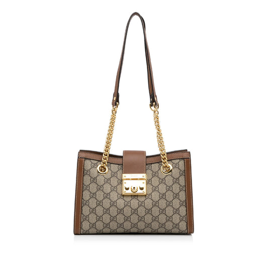 Gucci GG Supreme Padlock SHG-Sftv9N Canvas Calf Brown Small Tote Bag