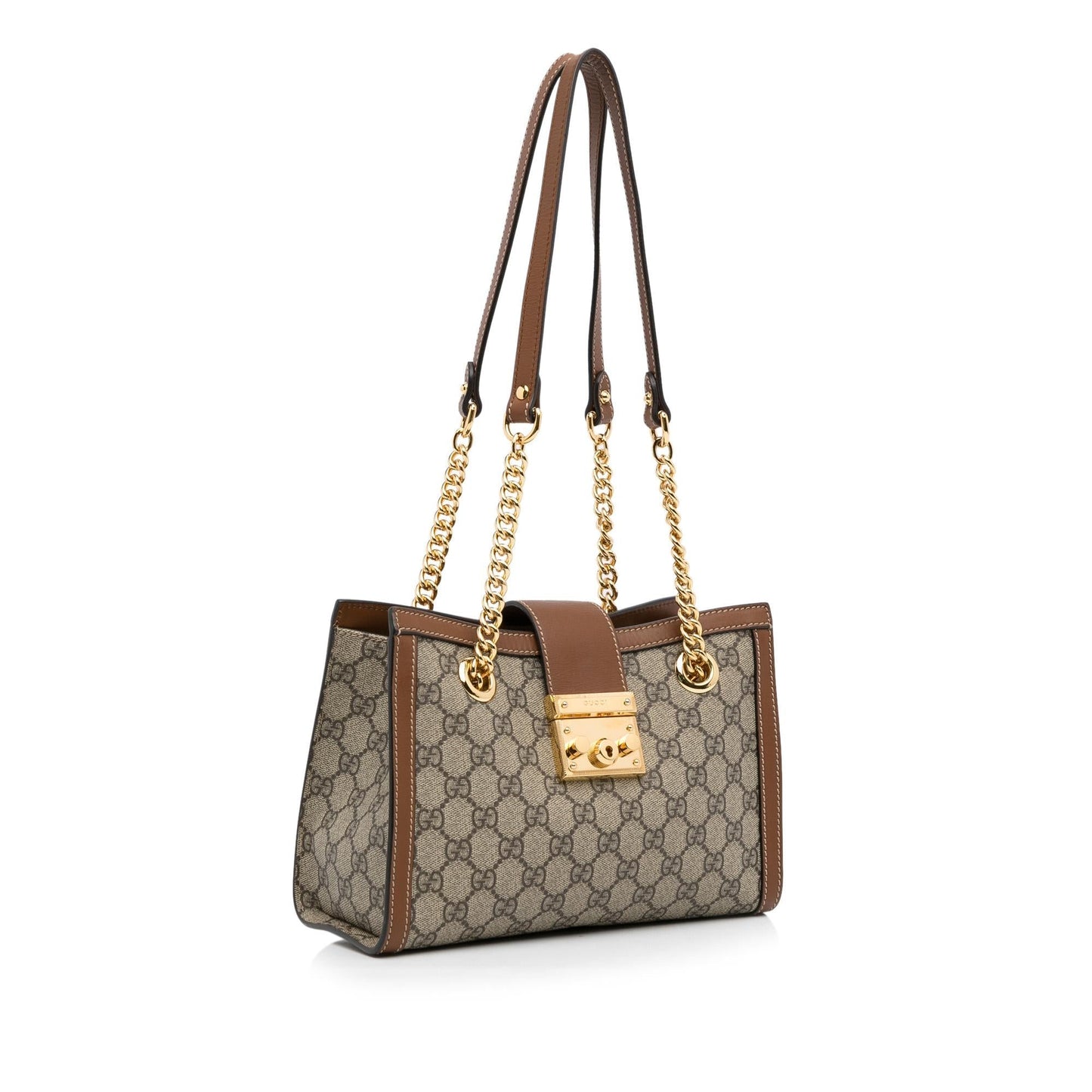 Gucci GG Supreme Padlock SHG-Sftv9N Canvas Calf Brown Small Tote Bag