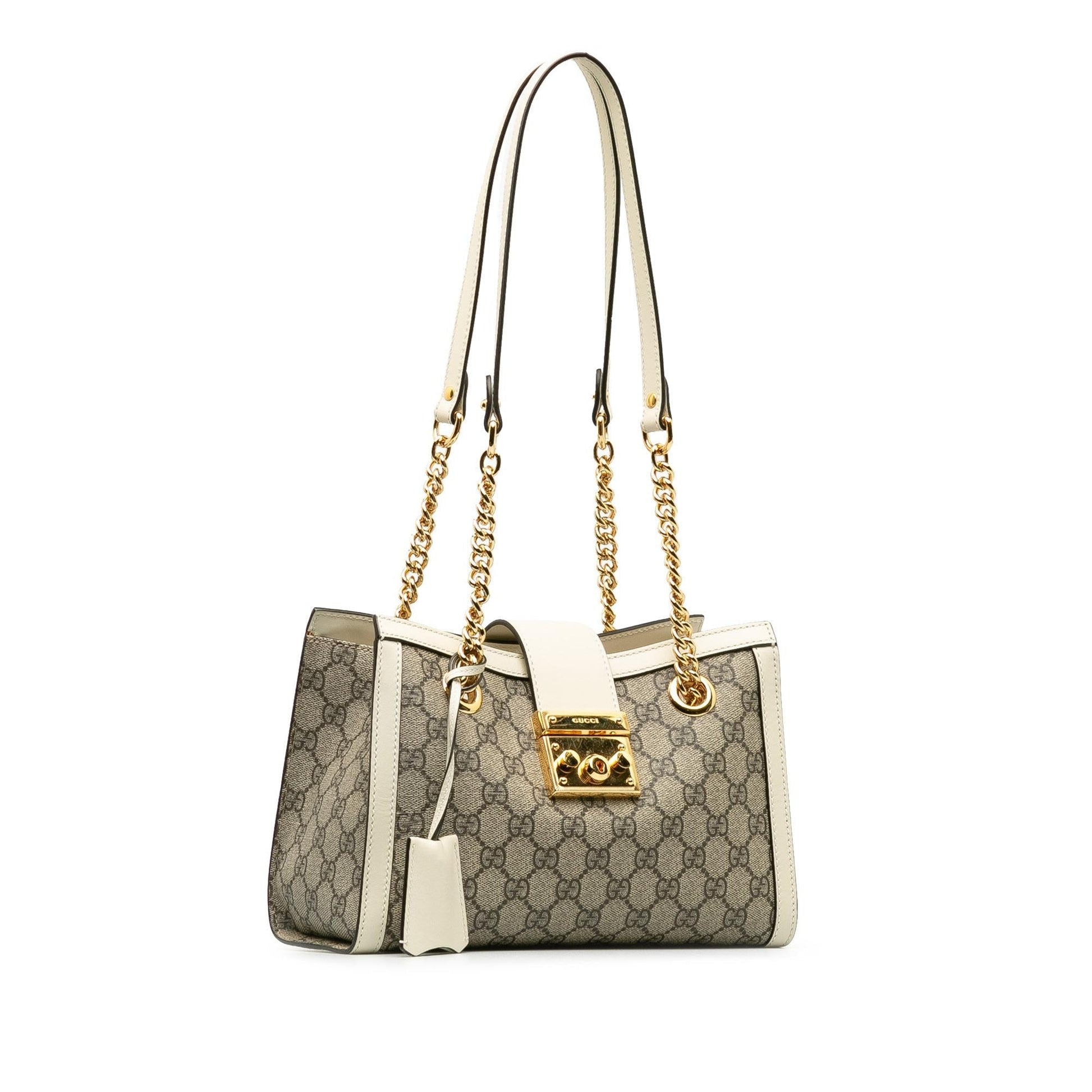 Gucci GG Supreme Padlock SHG-QfnOzS Canvas Calf White Brown Tote Bag