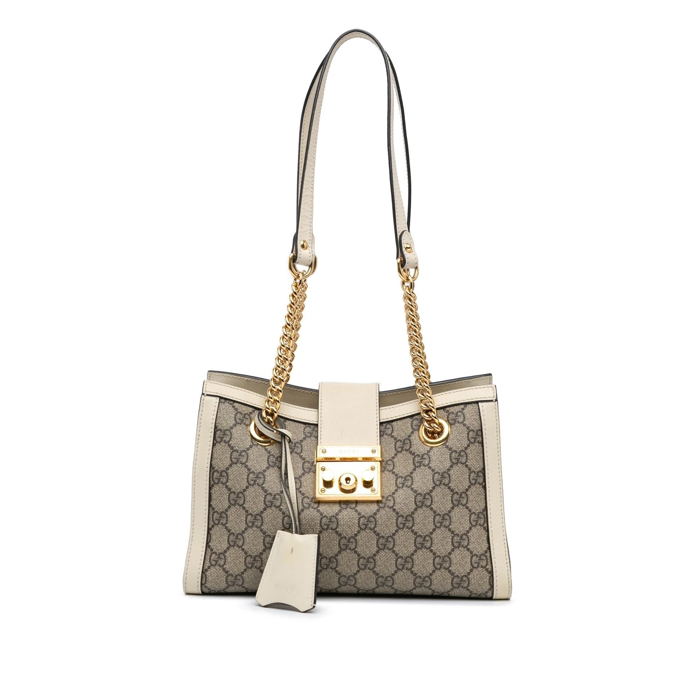 Gucci GG Supreme Padlock Canvas Calf White Brown Tote Bag