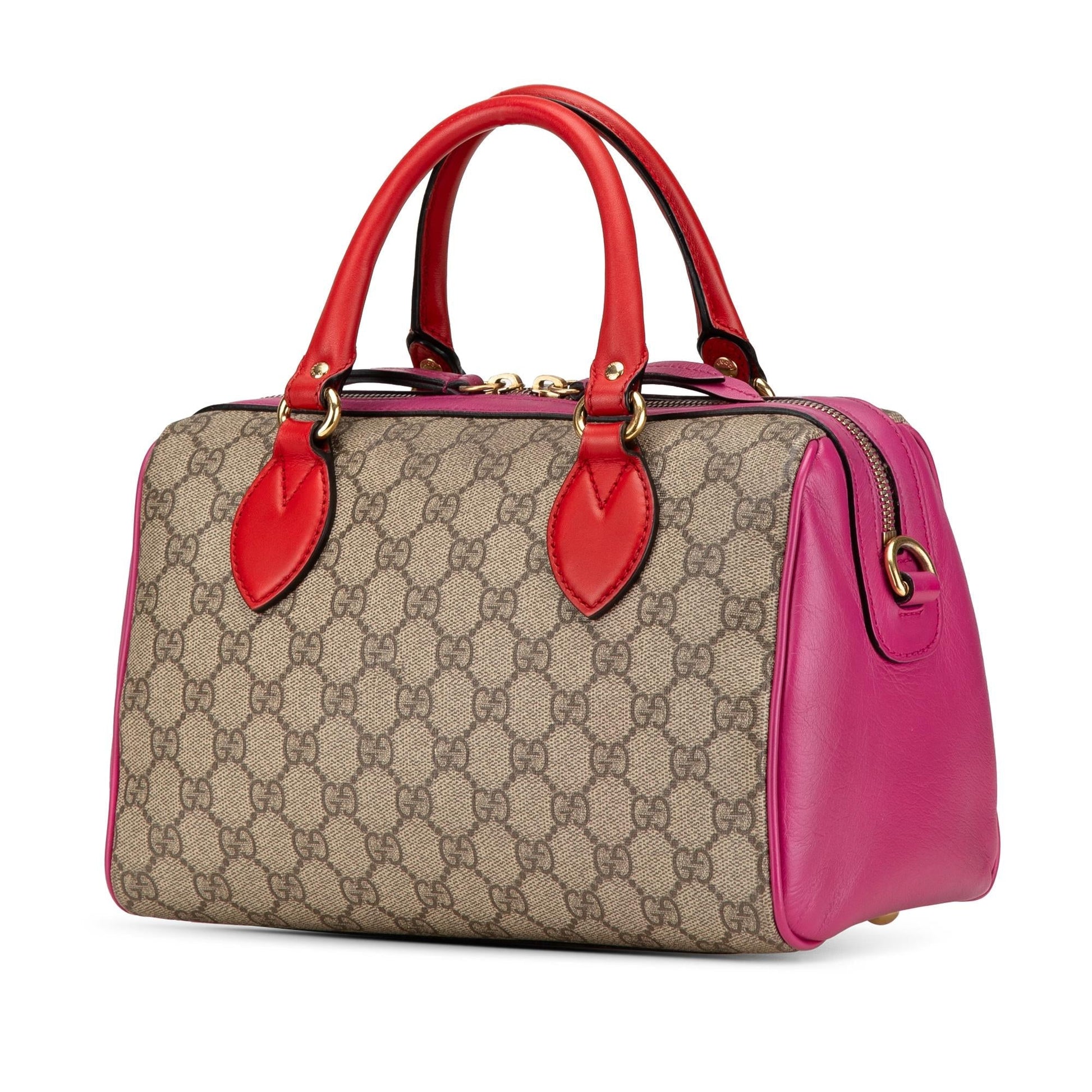 Gucci GG Supreme Canvas Calf Brown Pink Satchel Bag