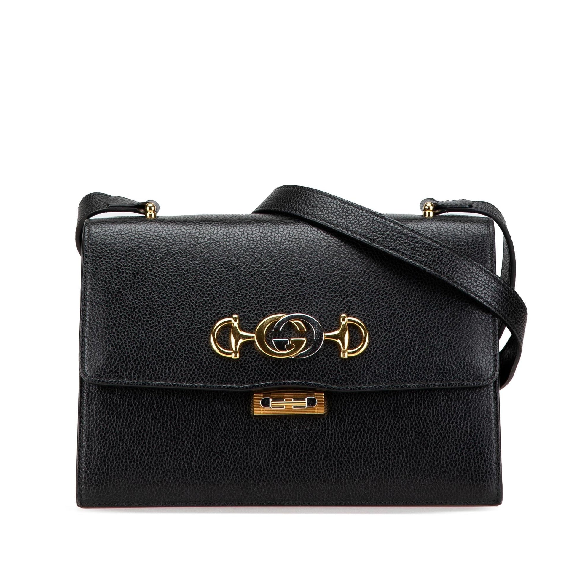 Gucci Grainy Zumi Flap Calf Calfskin Black Small Crossbody Bag