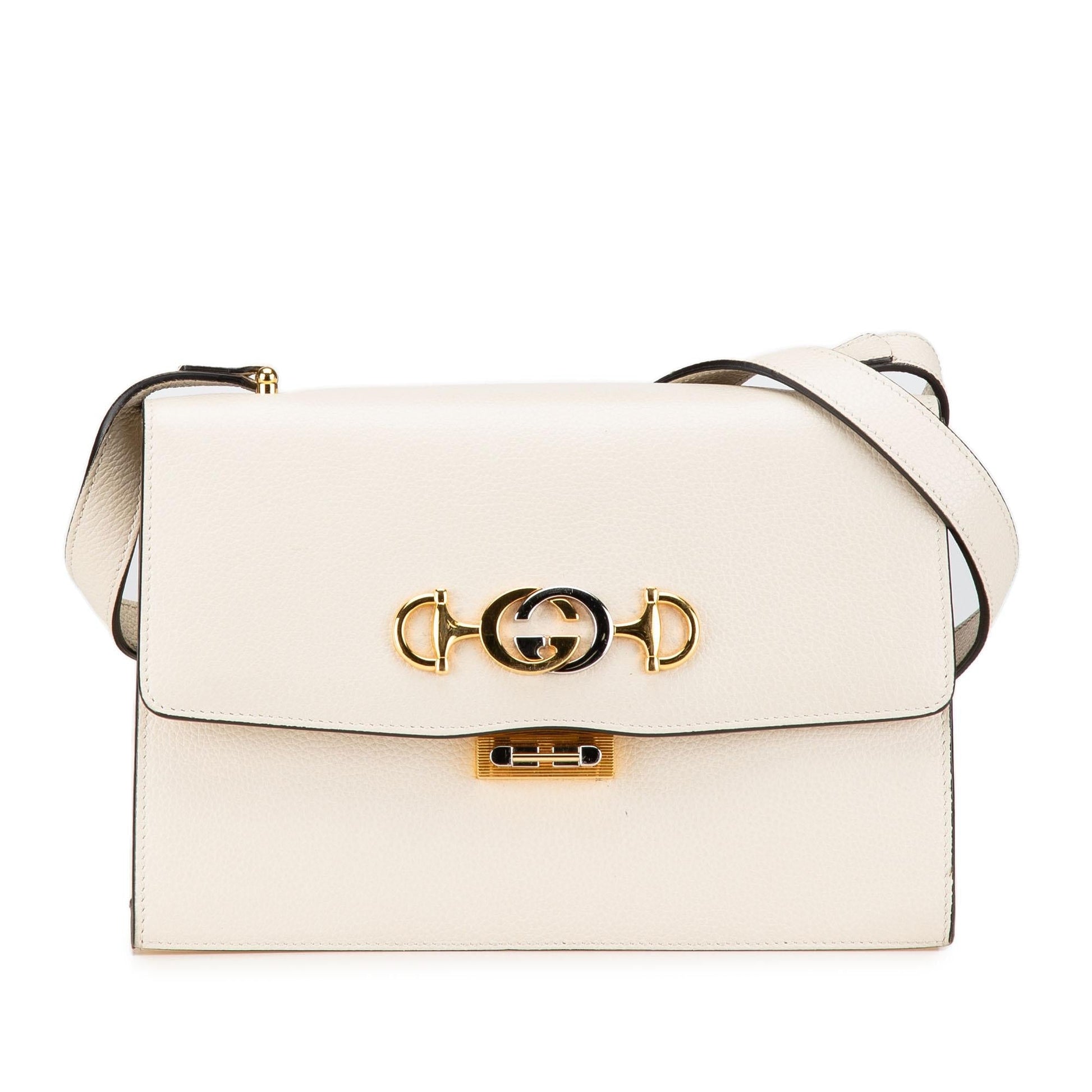 Gucci Grainy Zumi Flap Calf Calfskin White Small Crossbody Bag