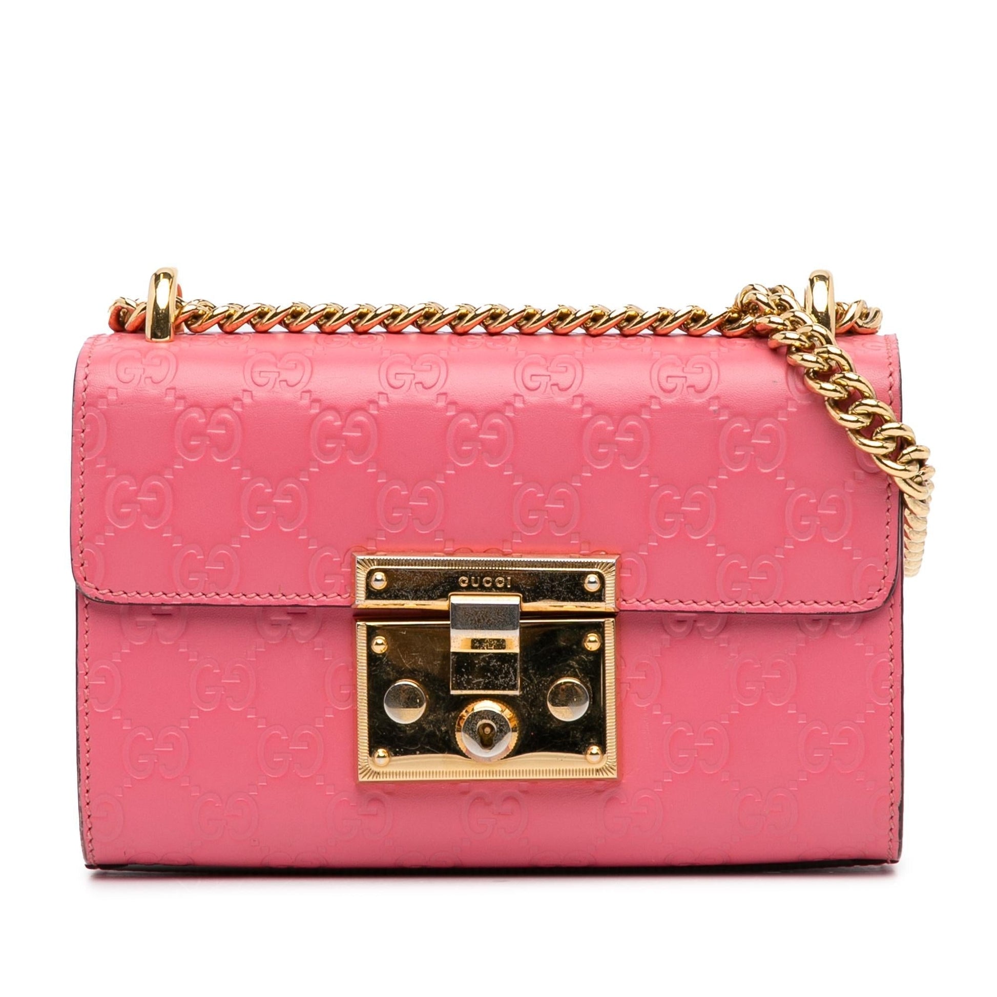 Gucci Guccissima Padlock SHG-1P2MX2 Calf Pink Small Crossbody Bag