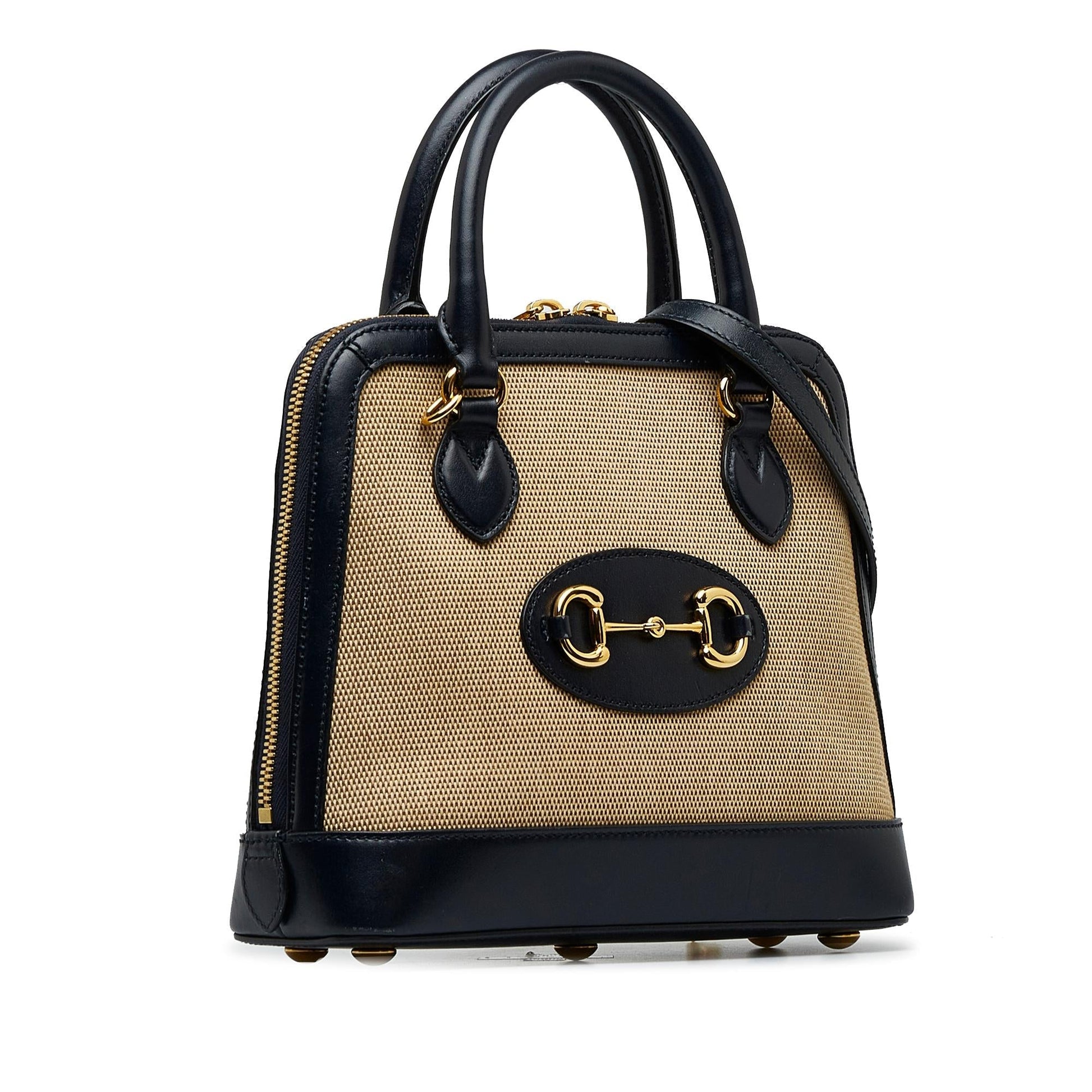 Gucci Horsebit Top Handle SHG-QIxwtd Canvas Calf Black Brown Satchel Bag