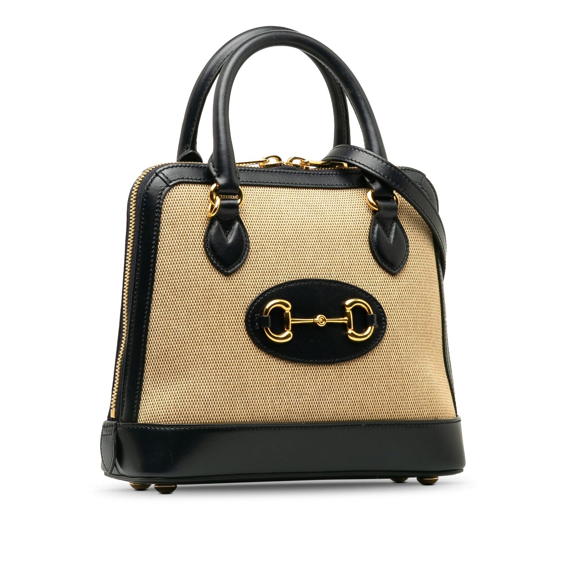 Gucci Horsebit Top Handle SHG-7XpLq2 Canvas Calf Brown Small Satchel Bag