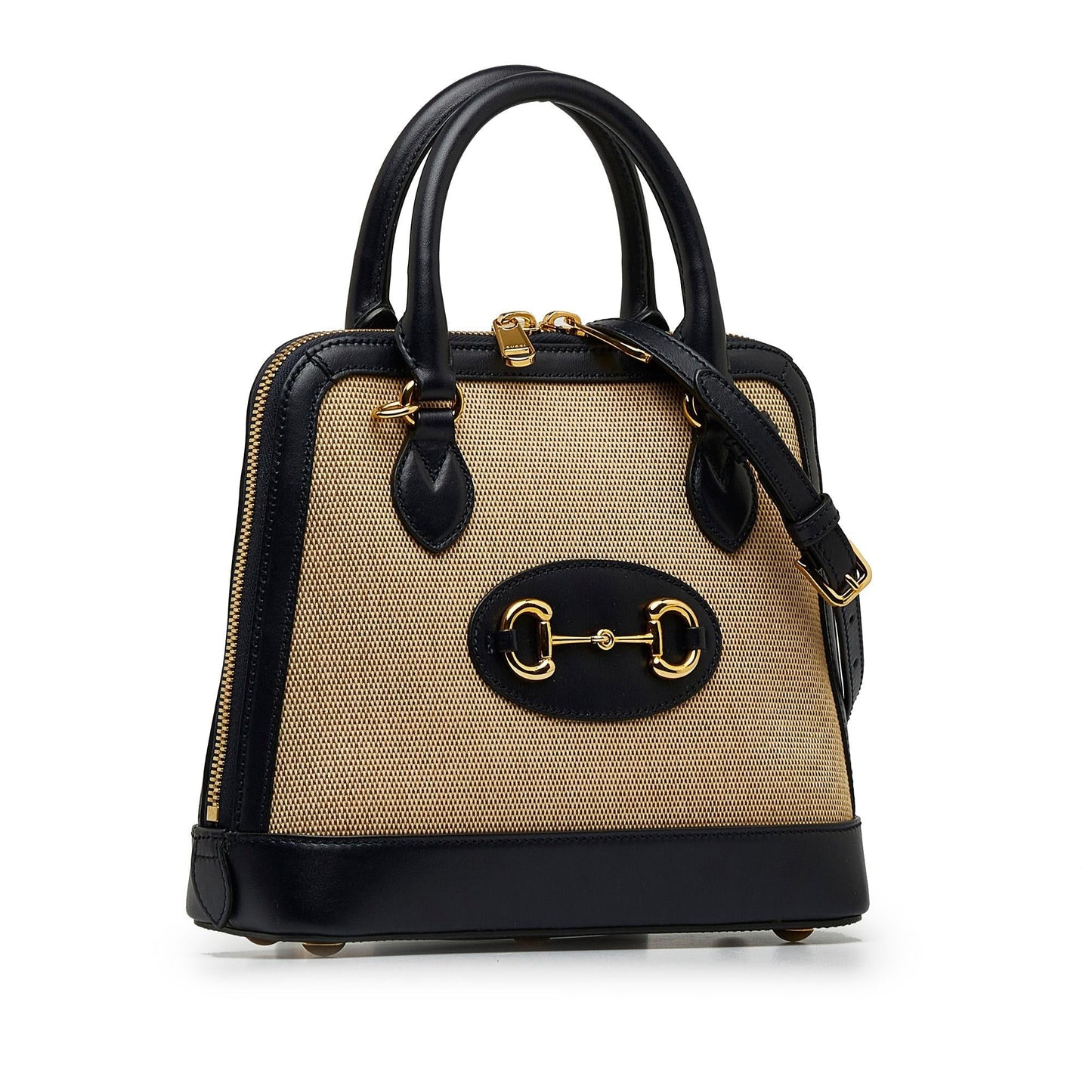 Gucci Horsebit Top Handle Canvas Calf Black Brown Satchel Bag Shg Dea5Pn