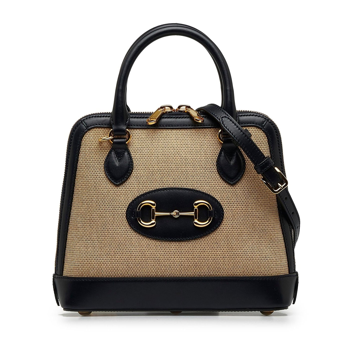 Gucci Horsebit Top Handle Canvas Calf Black Brown Satchel Bag Handle 1