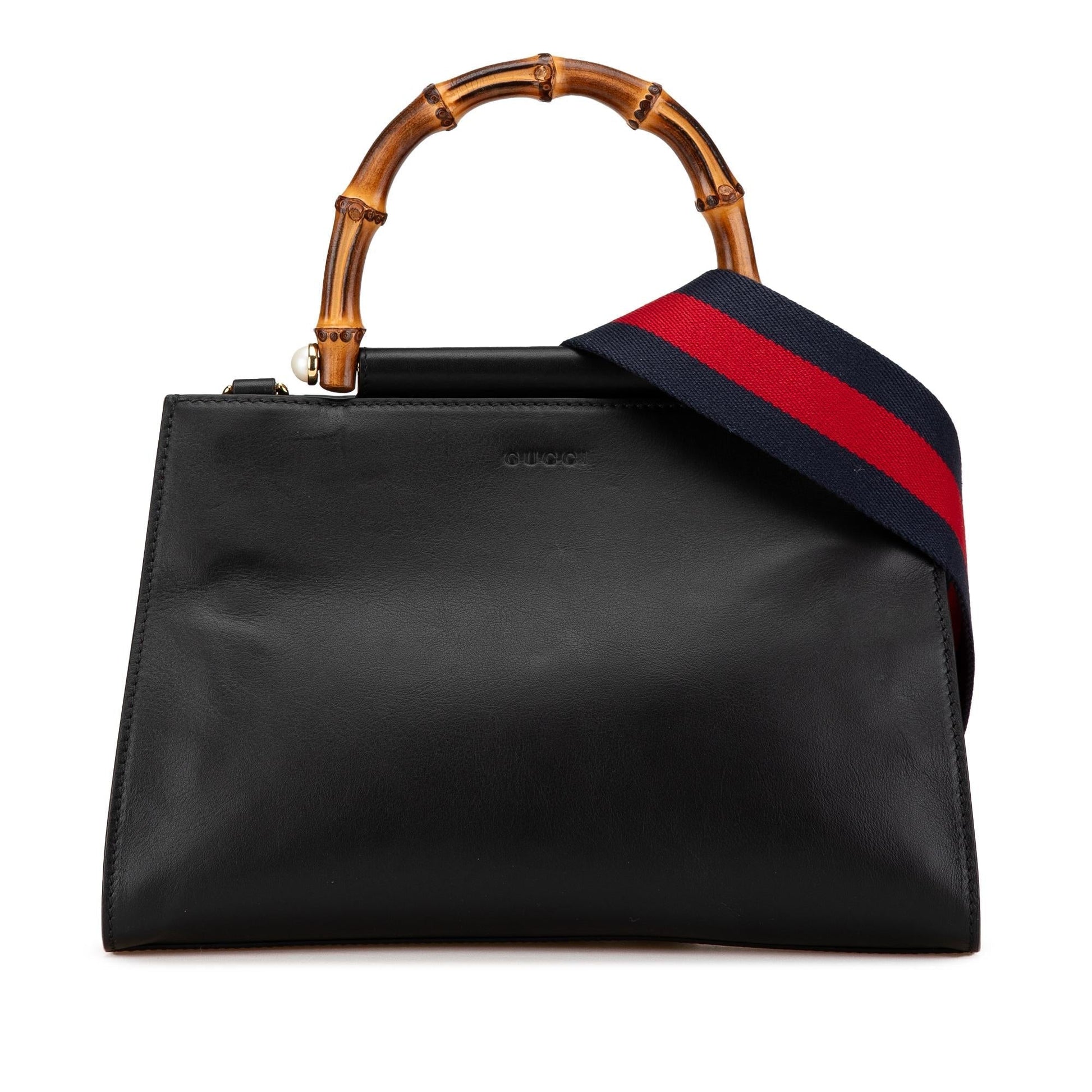 Gucci Bamboo Nymphaea Leather Calf Black Small Satchel Bag