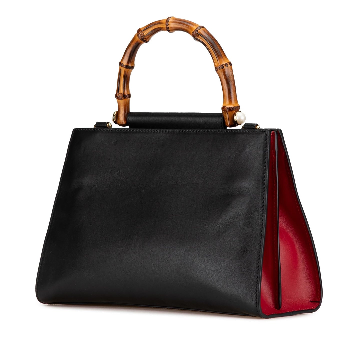 Gucci Bamboo Nymphaea Leather Calf Black Small Satchel Bag