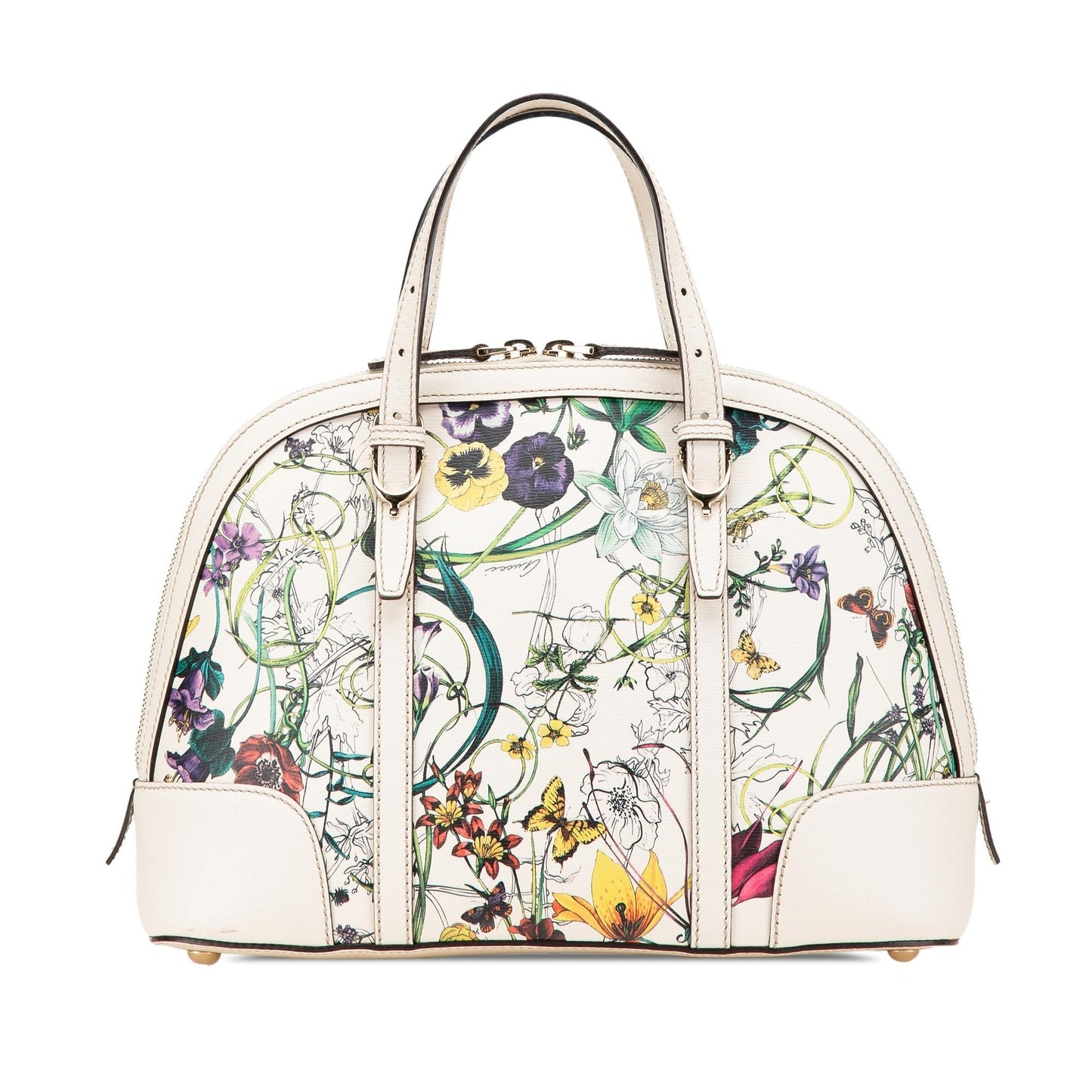 Gucci Flora Nice Dome Leather Calf White Small Satchel Bag