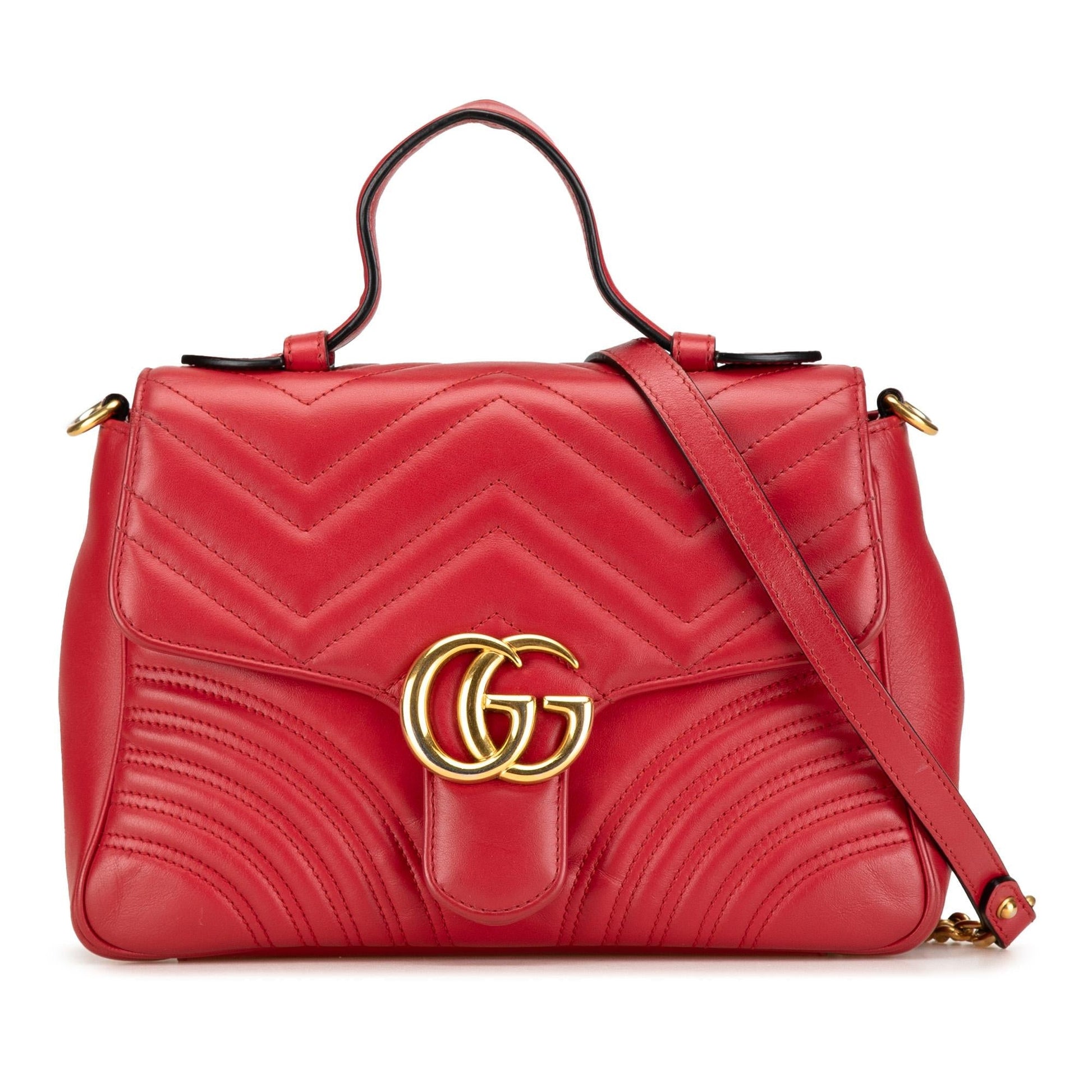 Gucci GG Marmont Top Handle Leather Calf Red Small Satchel Bag