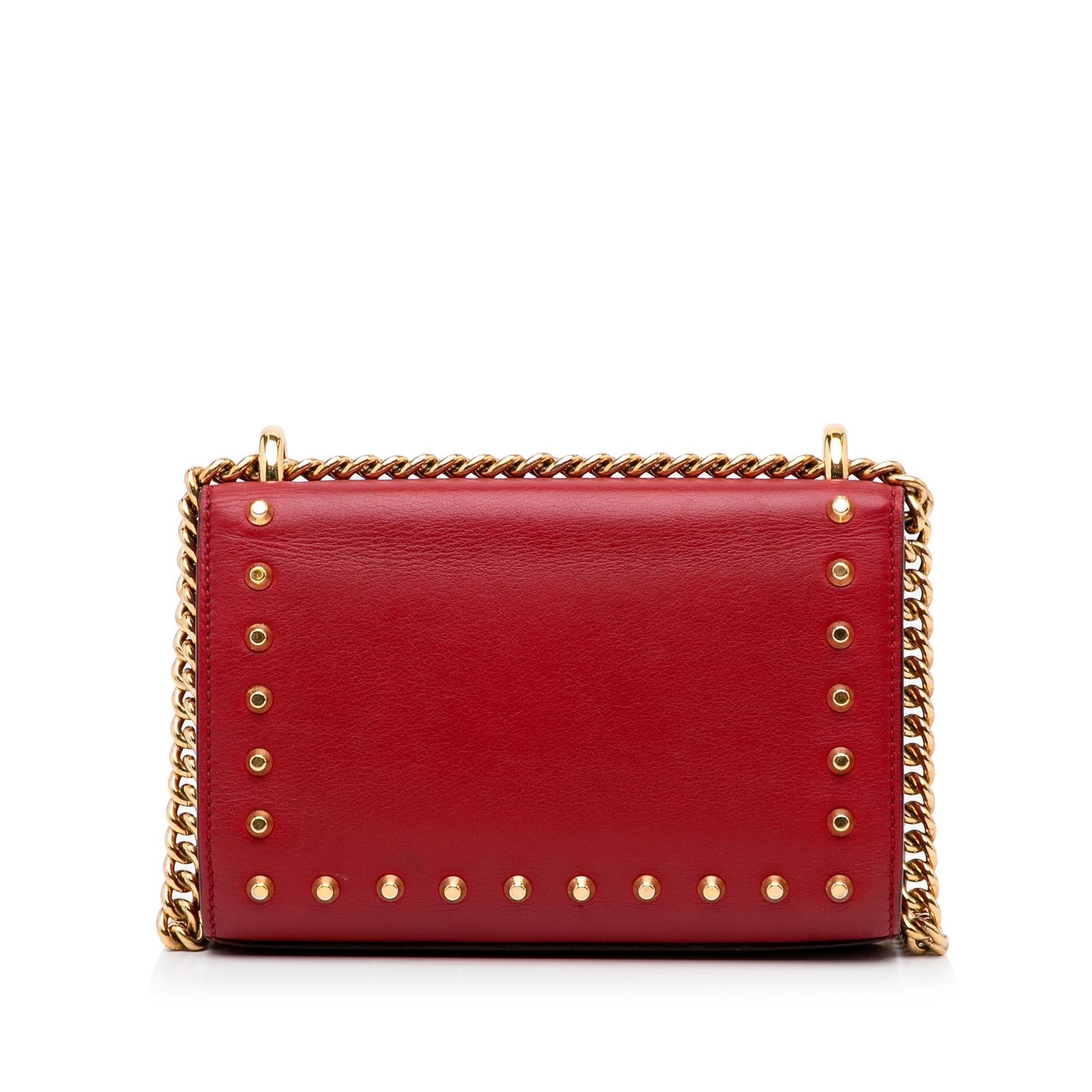 Gucci Pearl Studded Padlock SHG-lpKTdk Leather Calf Red Small Crossbody Bag