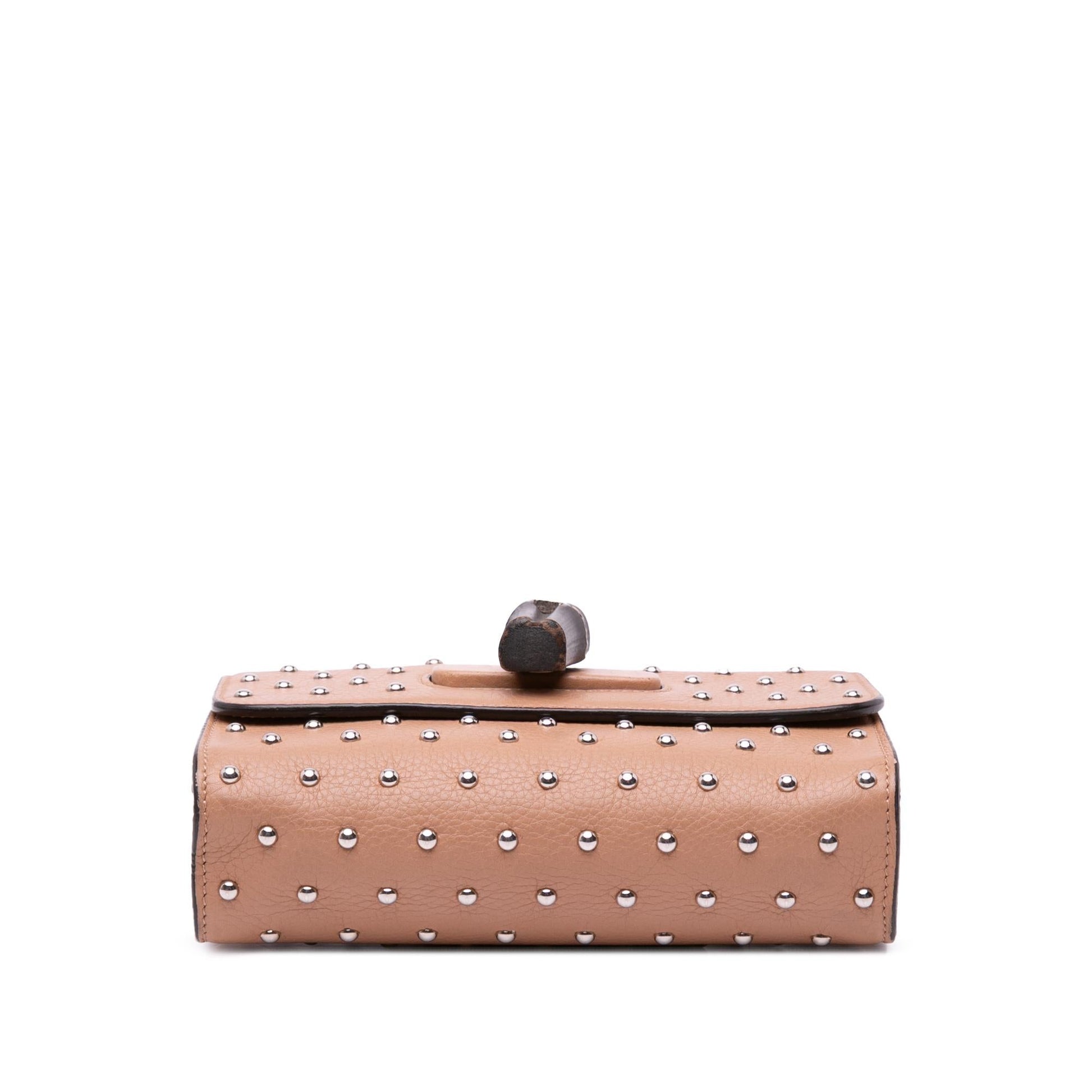 Gucci Studded Miss Bamboo Leather Calf Brown Small Crossbody Bag