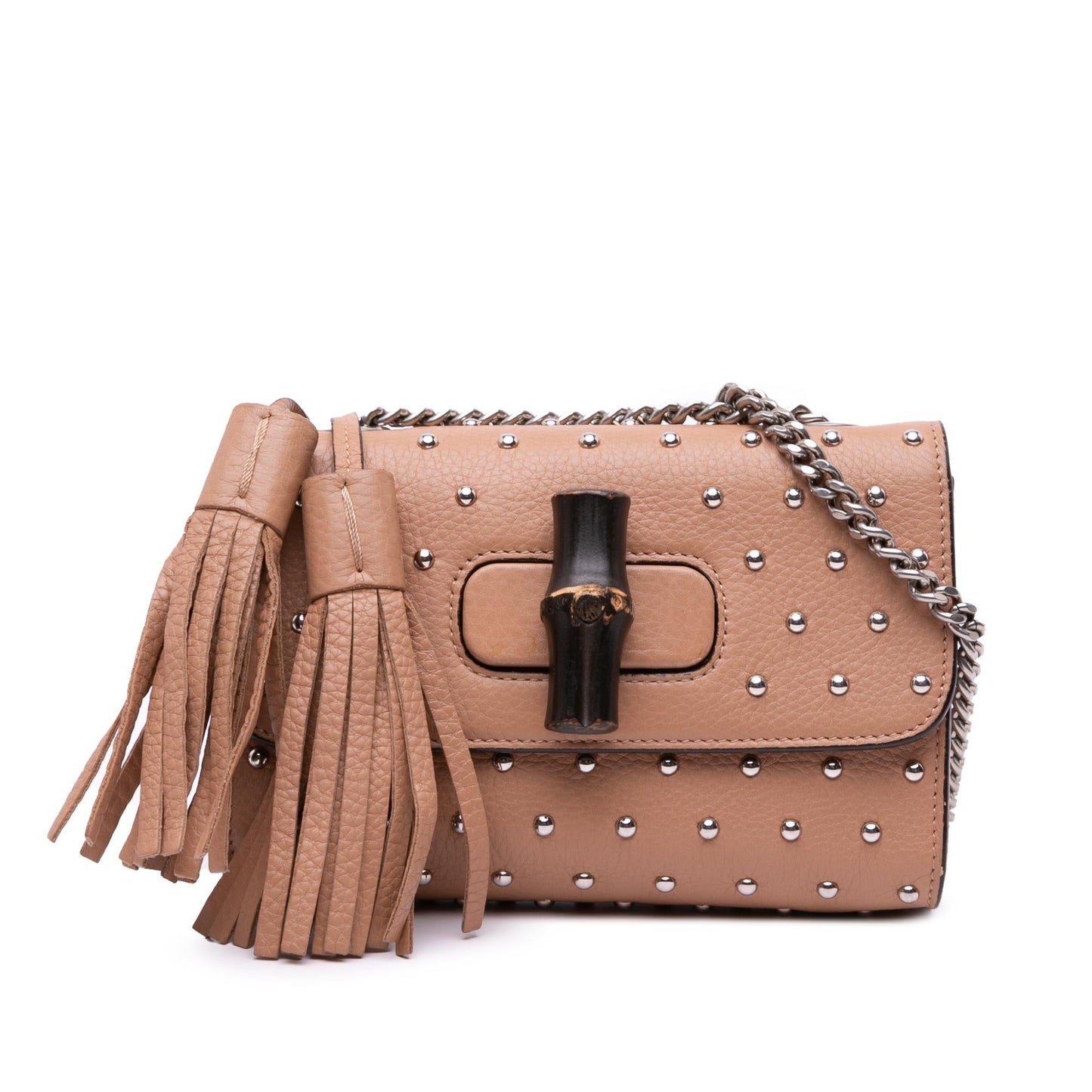 Gucci Studded Miss Bamboo Leather Calf Brown Small Crossbody Bag
