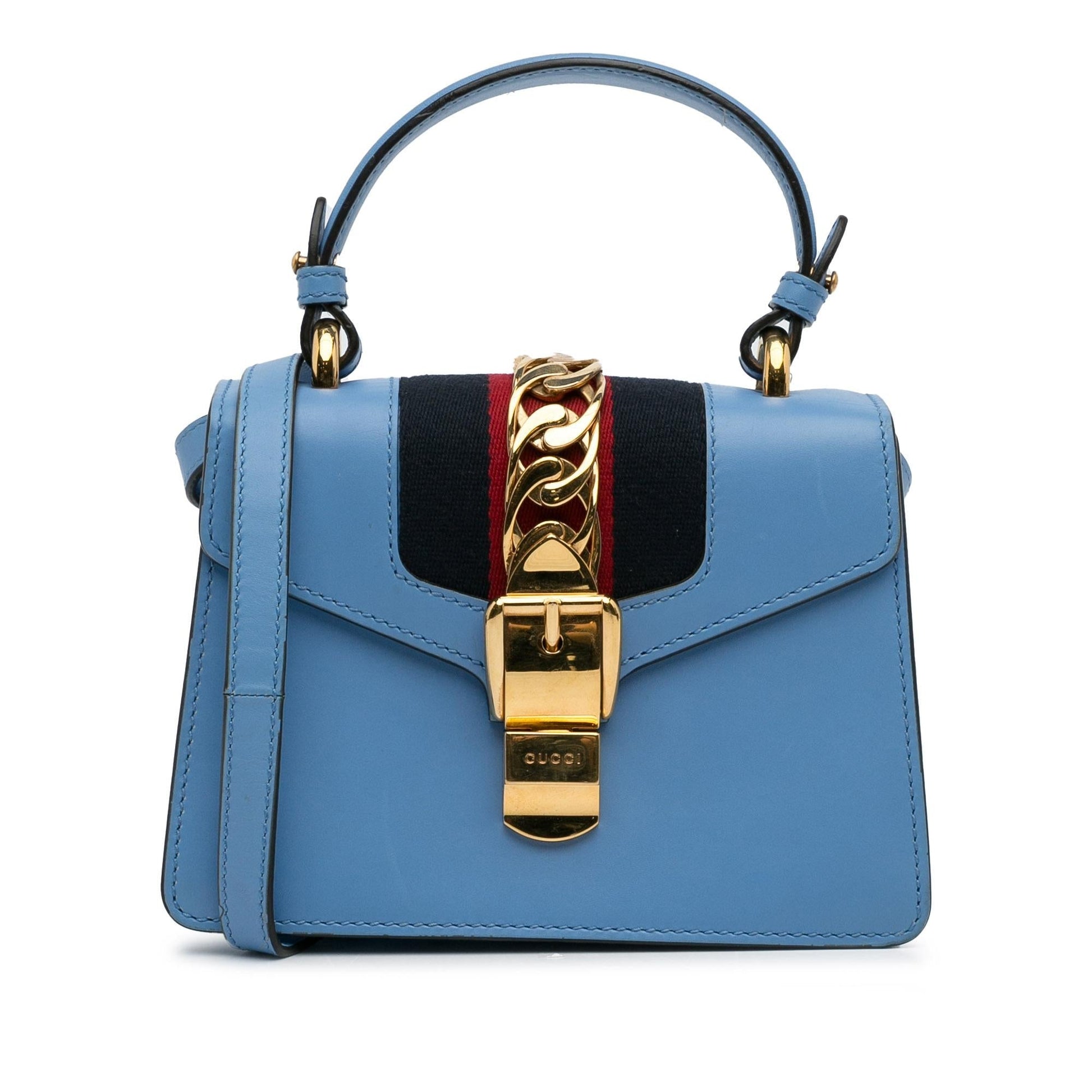 Gucci Sylvie SHG-rA40V1 Leather Calf Blue Small Satchel Bag