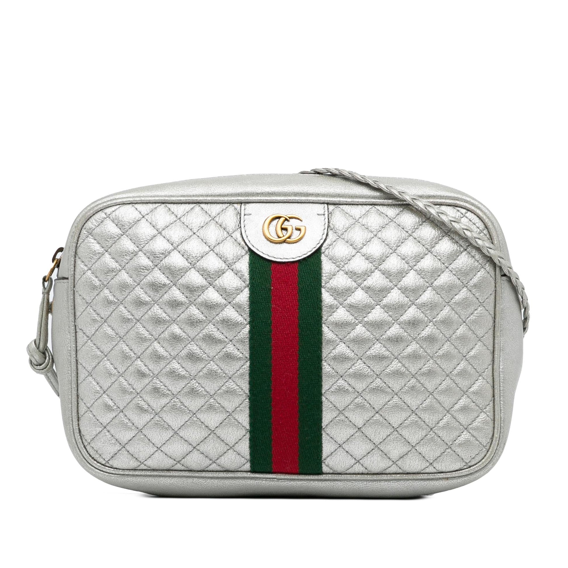 Gucci Web Trapuntata SHG-DXltON Leather Calf Silver Small Crossbody Bag