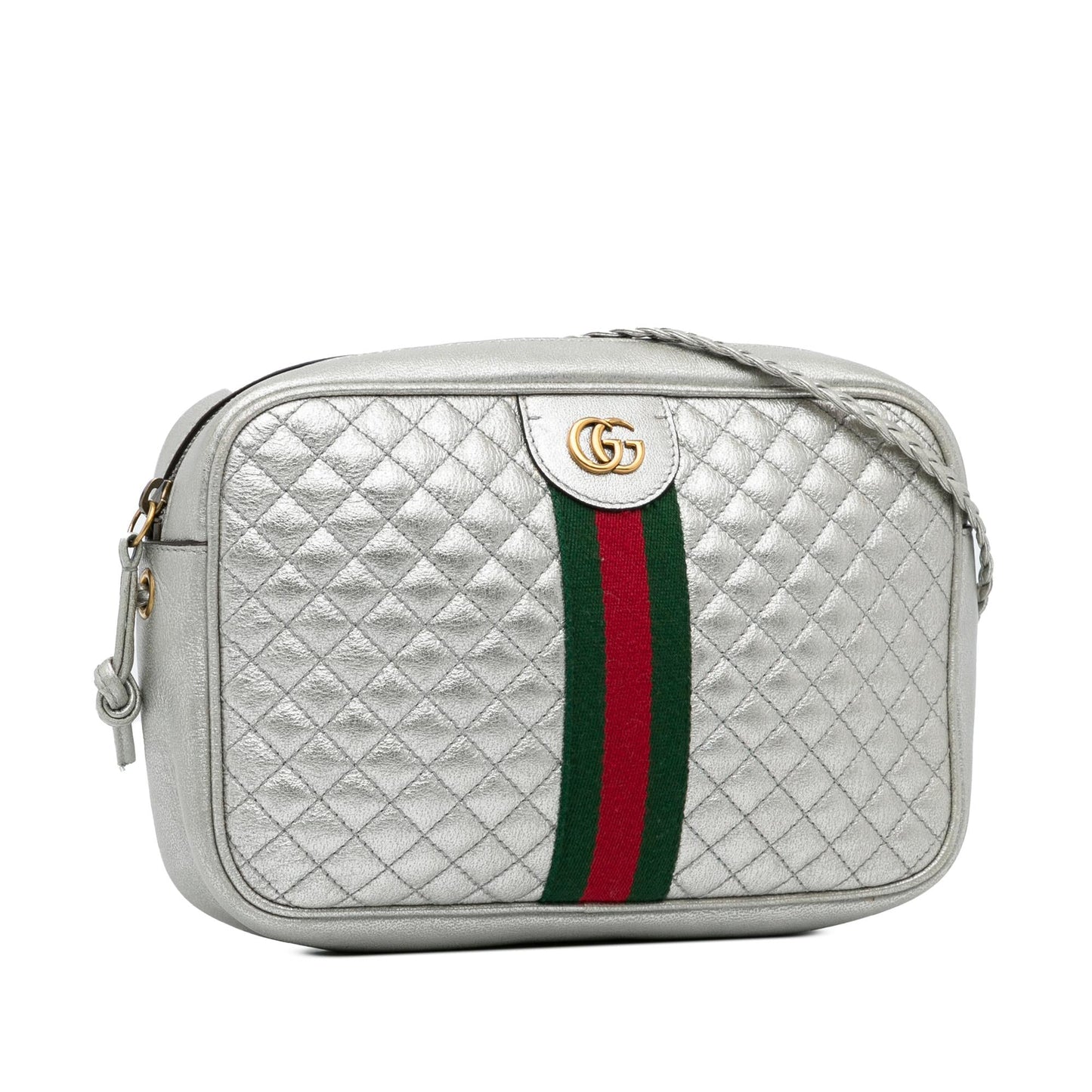 Gucci Web Trapuntata SHG-DXltON Leather Calf Silver Small Crossbody Bag