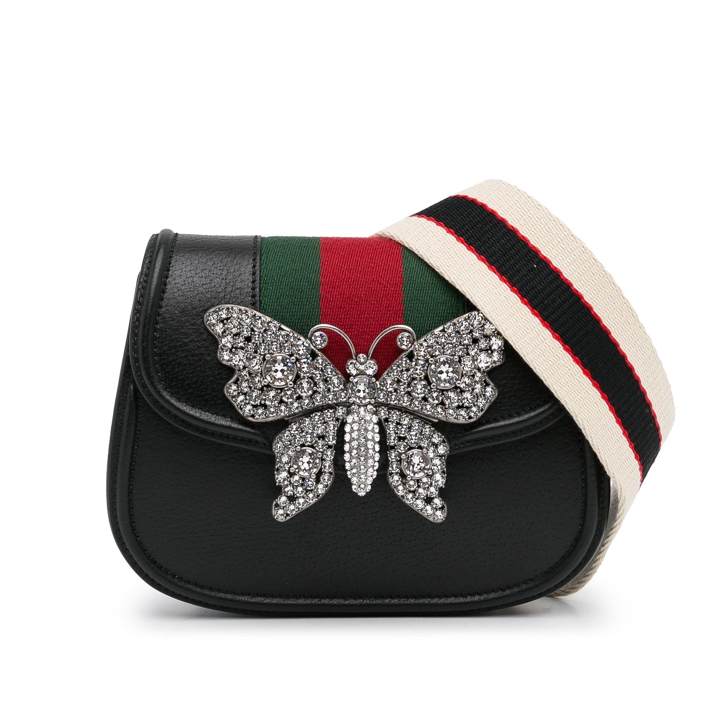 Gucci Linea Totem Crystal Butterfly SHG-G4E6ii Calf Black Small Crossbody Bag