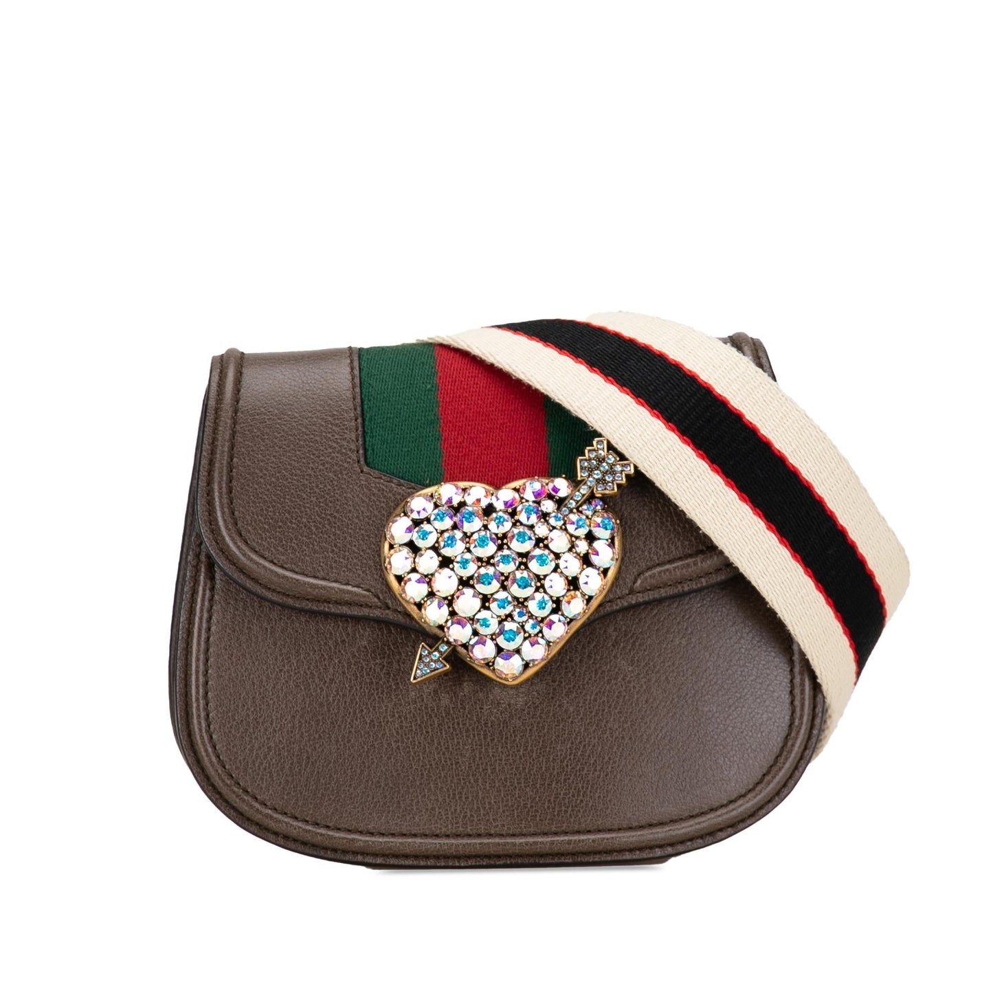 Gucci Linea Totem Crystal Heart SHG-OKF7Q2 Calf Brown Small Crossbody Bag