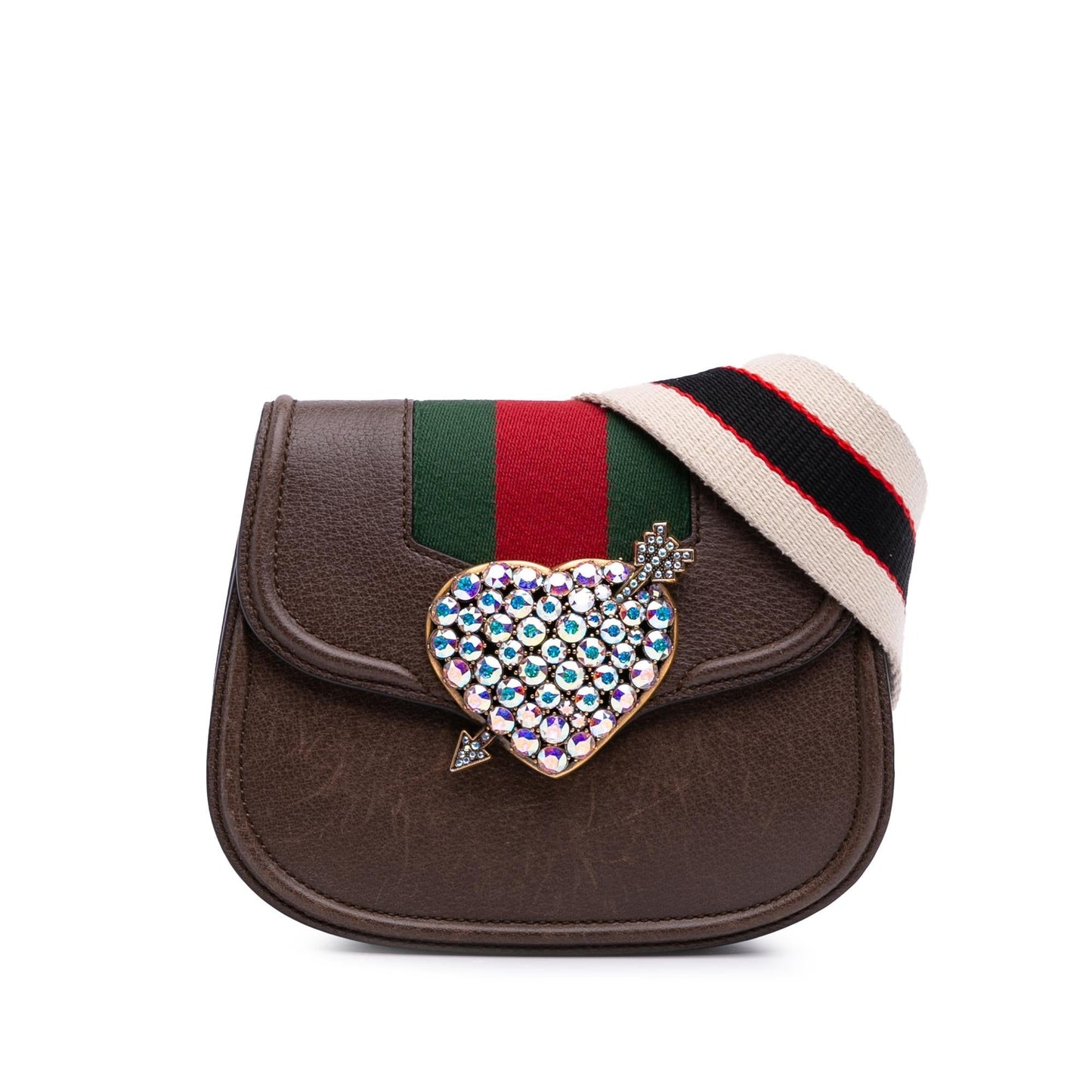 Gucci Linea Totem Crystal Heart Calf Brown Small Crossbody Bag Crossbody 1