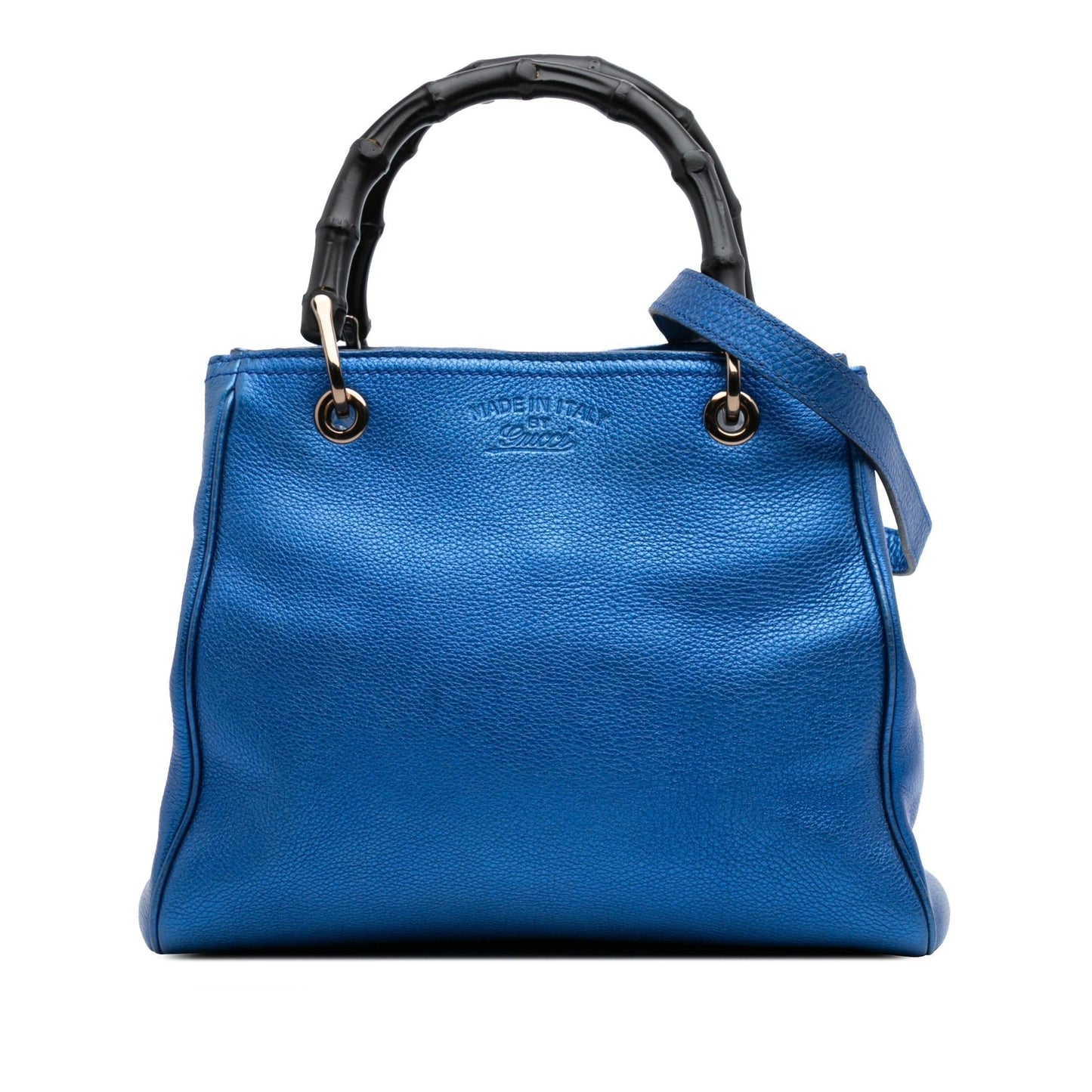 Gucci Metallic Bamboo Shopper Calf Calfskin Blue Small Satchel Bag