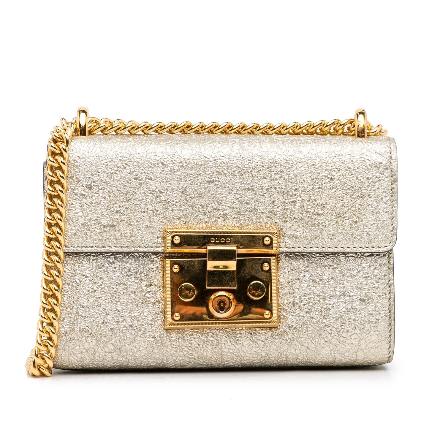 Gucci Metallic Padlock SHG-Vd4R6T Calf Silver Small Crossbody Bag