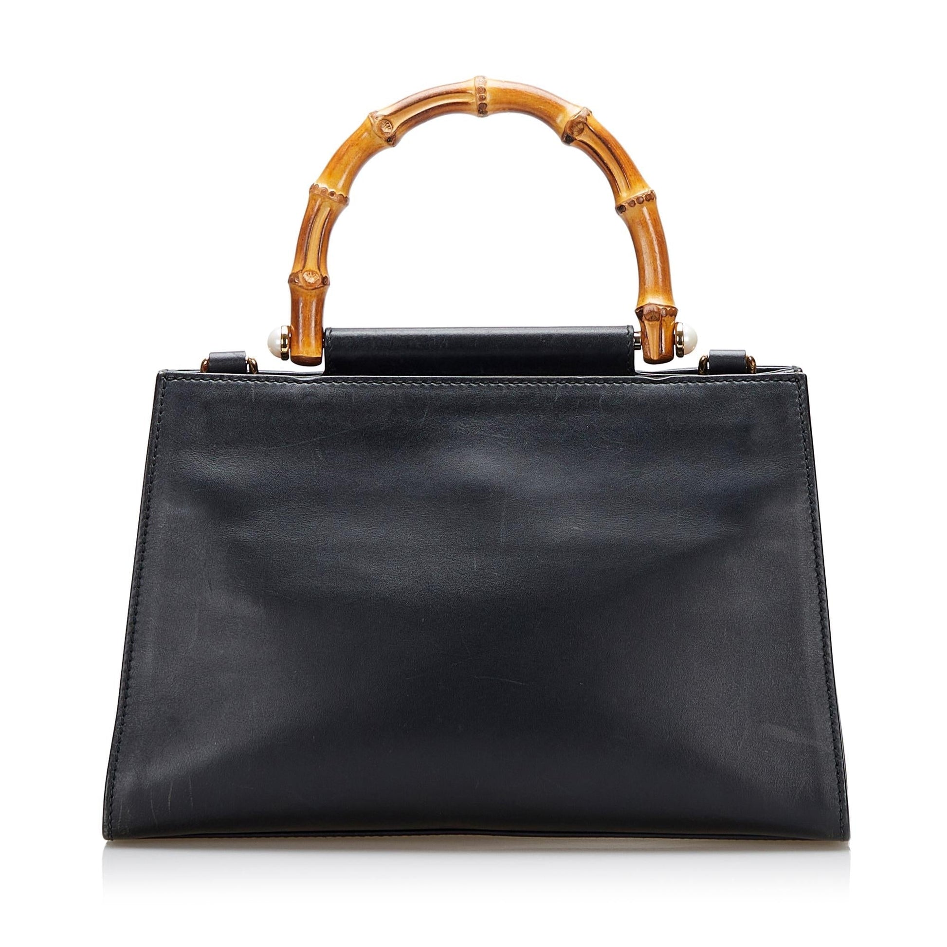 Gucci Nymphaea Bamboo SHG Calf Black Small Satchel Bag