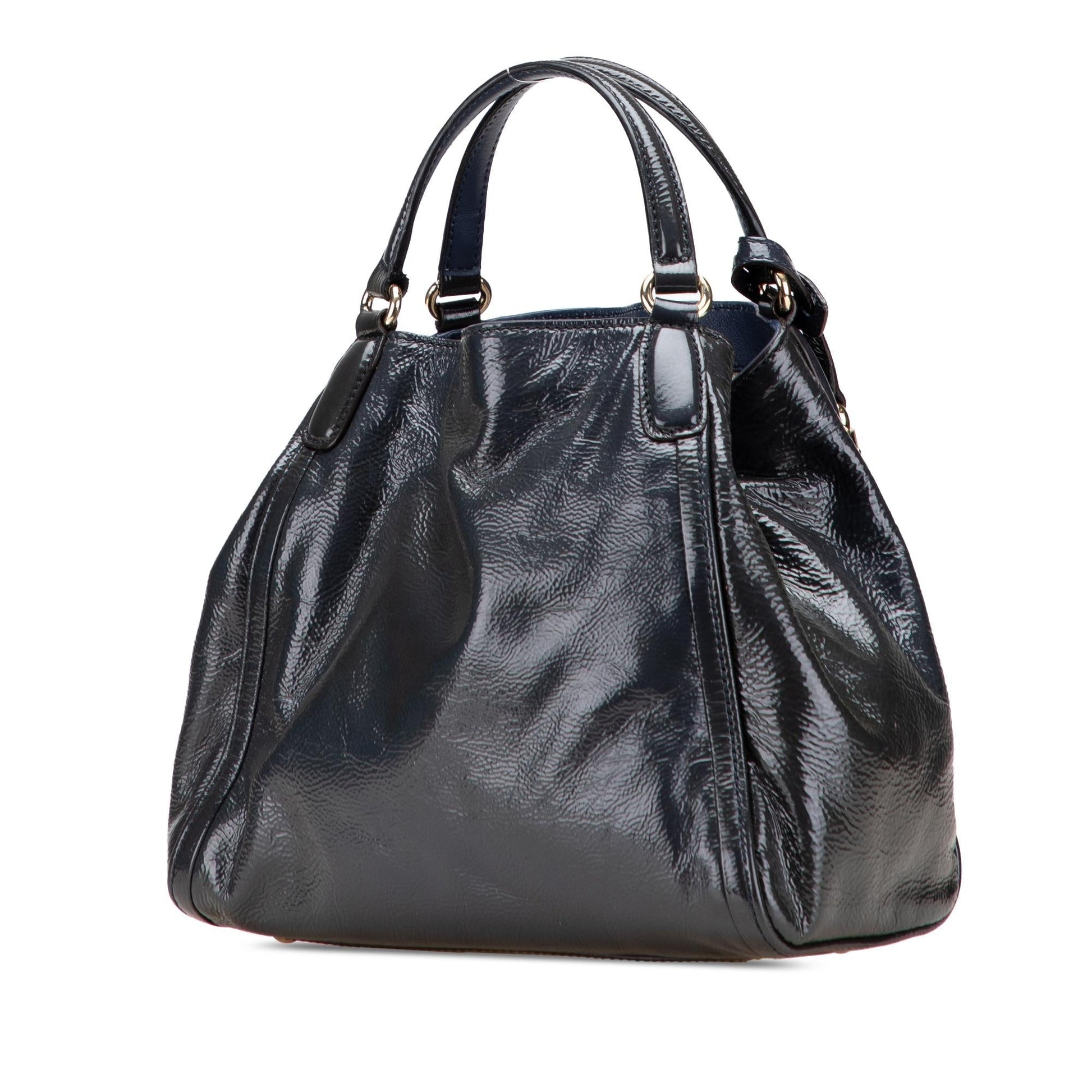 Gucci Soho Leather Patent Blue Small Satchel Bag
