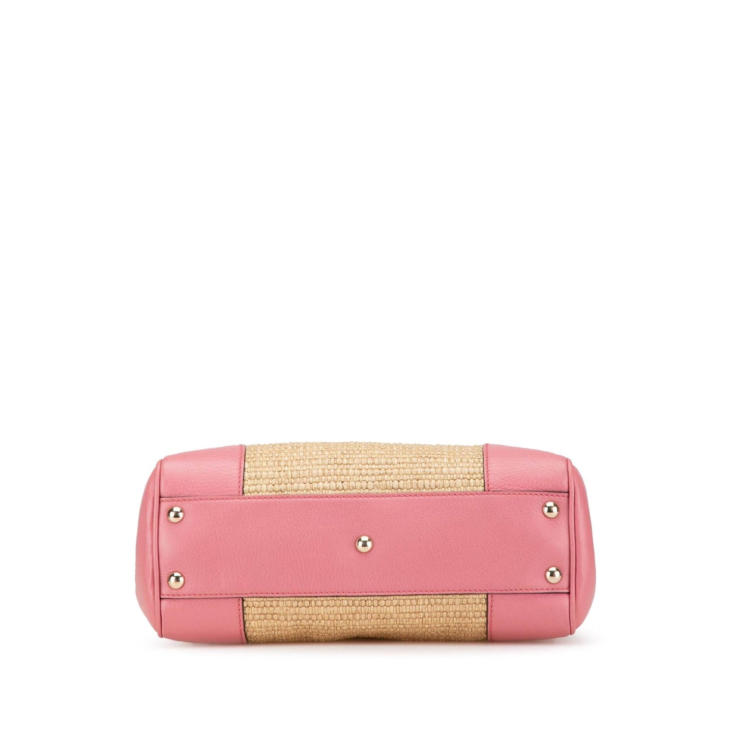 Gucci Bamboo Shopper Raffia Calf Brown Pink Satchel Bag Shopper Satchel