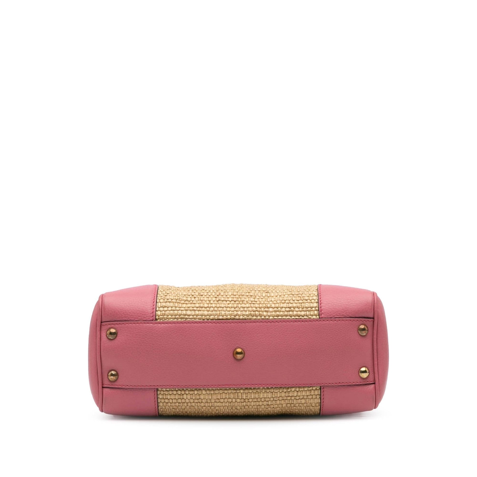 Gucci Bamboo Shopper Raffia Calf Brown Pink Satchel Bag Satchel 3