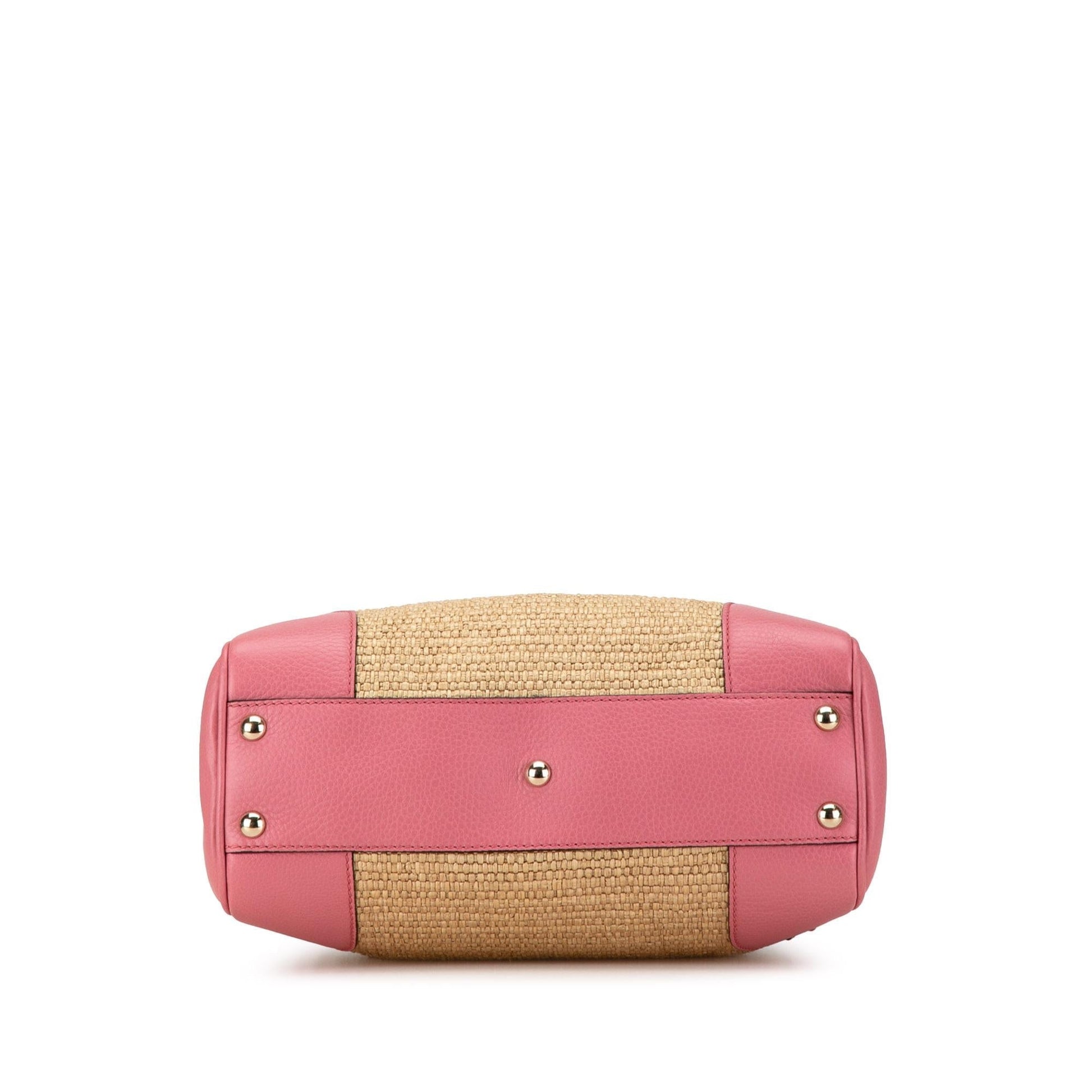 Gucci Bamboo Shopper SHG-705pfP Raffia Calf Brown Pink Tote Bag