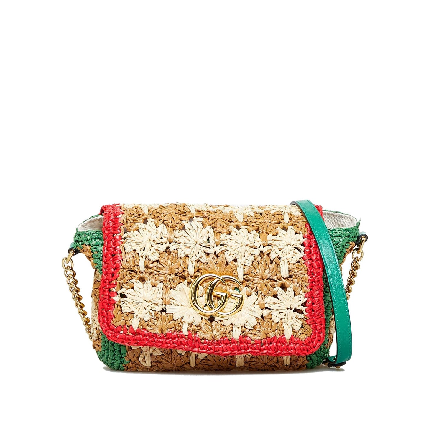 Gucci GG Marmont SHG-aHeBXr Raffia Calf Brown Small Crossbody Bag