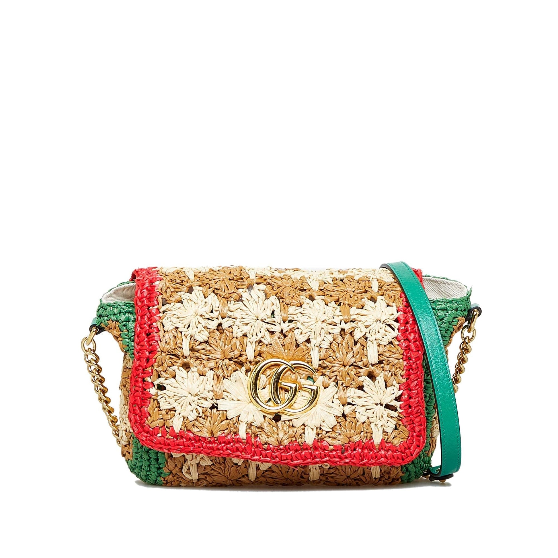 Gucci GG Marmont Raffia Calf Brown Small Crossbody Bag