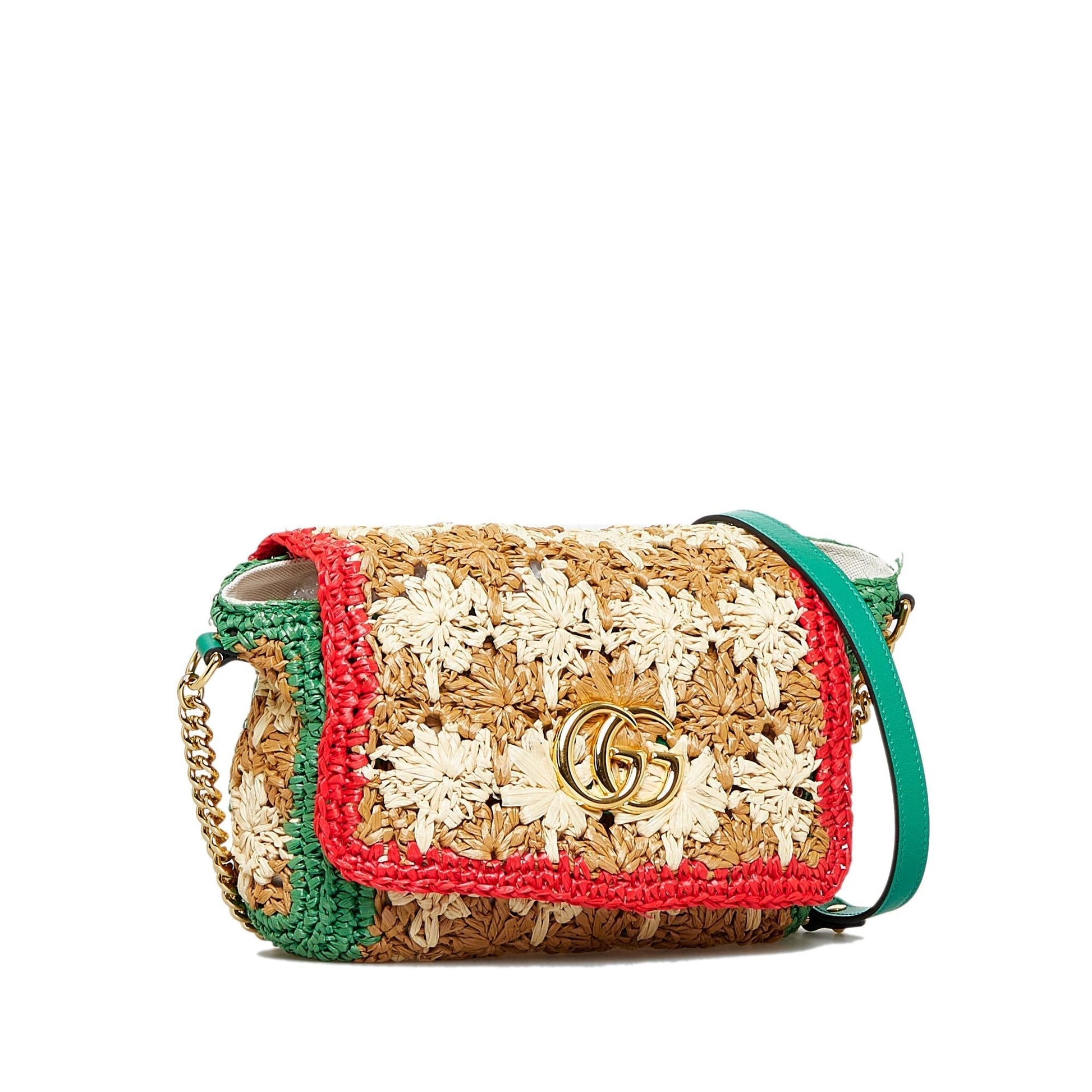 Gucci GG Marmont Raffia Calf Brown Small Crossbody Bag