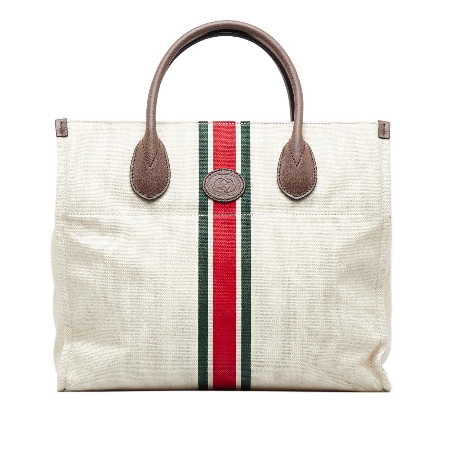 Gucci Web Foldable Canvas Calf White Small Tote Bag