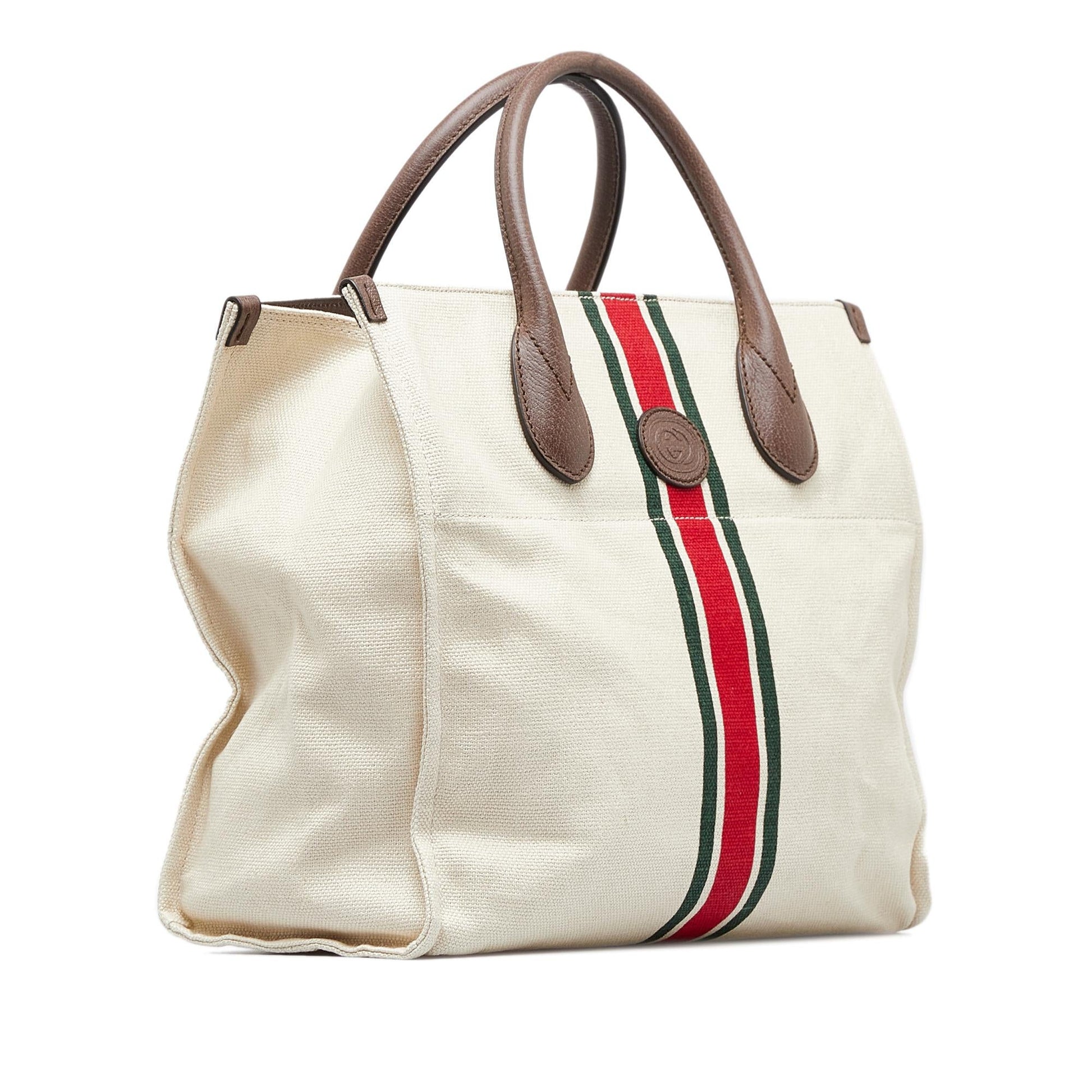 Gucci Web Foldable Canvas Calf White Small Tote Bag