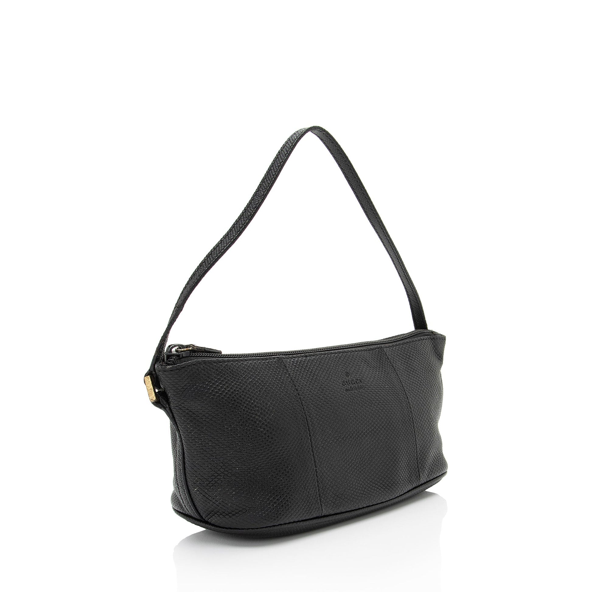 Gucci Snakeskin Embossed Classic Pochette Leather Black Handbag