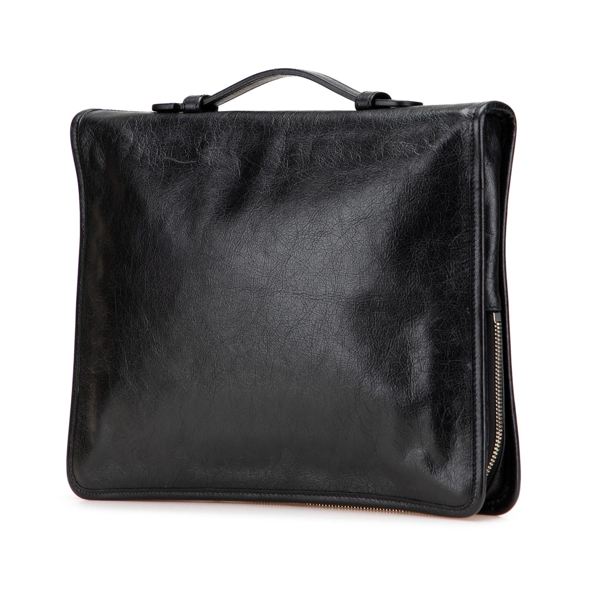 Gucci Soft Interlocking G Portfolio Business Leather Calf Black Tote Bag
