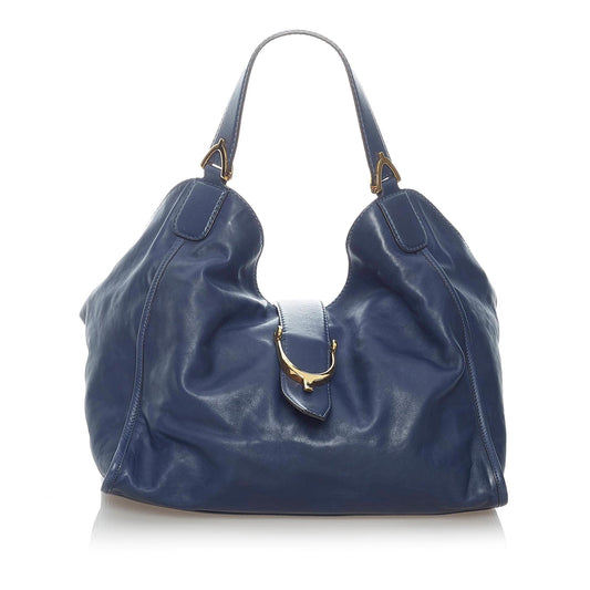 Gucci Soft Stirrup Nubuck SHG Leather Calf Blue Tote Bag