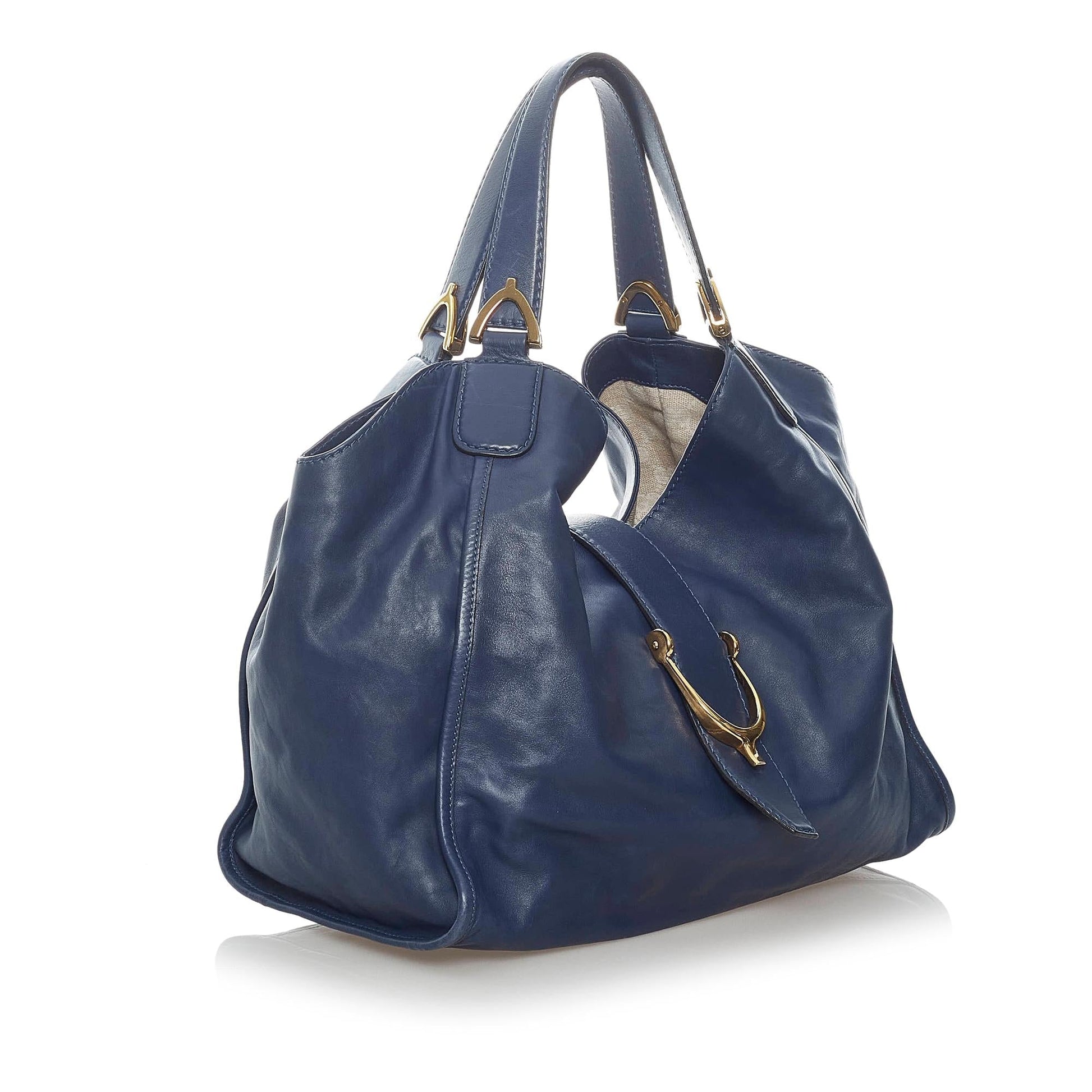 Gucci Soft Stirrup Nubuck SHG Leather Calf Blue Tote Bag