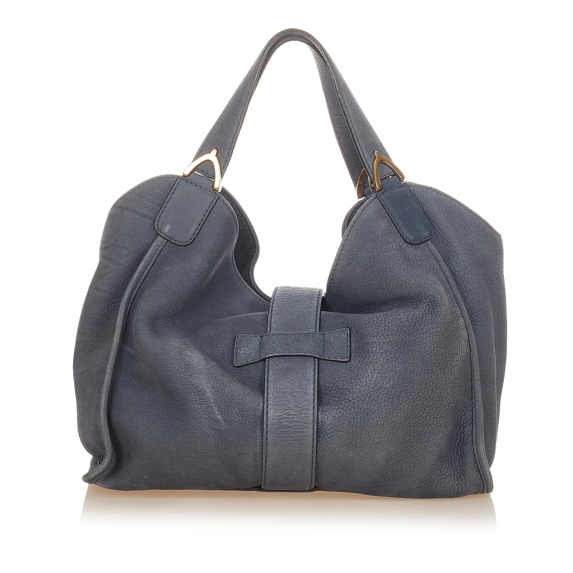 Gucci Soft Stirrup Nubuck SHG Leather Calf Blue Tote Bag Bag Shg