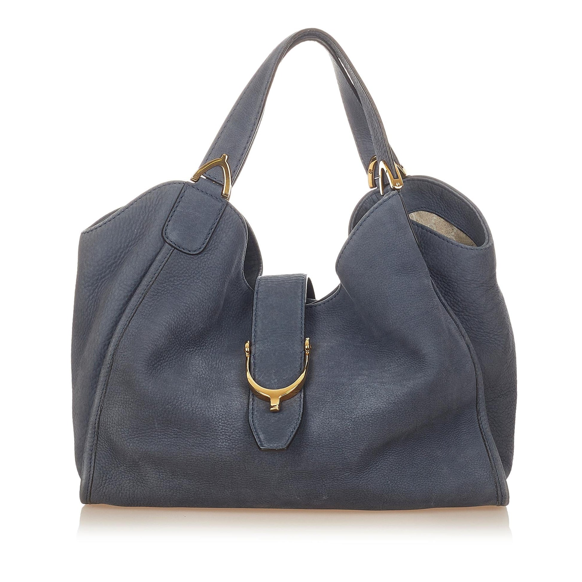 Gucci Soft Stirrup Nubuck SHG Leather Calf Blue Tote Bag Bag Shg