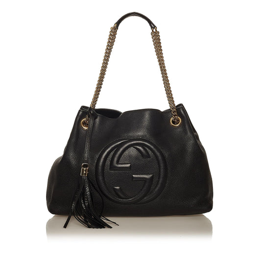 Gucci Soho SHG Leather Calf Black Chain Tote Bag