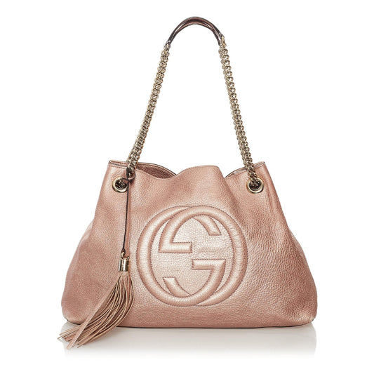 Gucci Soho SHG Leather Calf Pink Chain Tote Bag