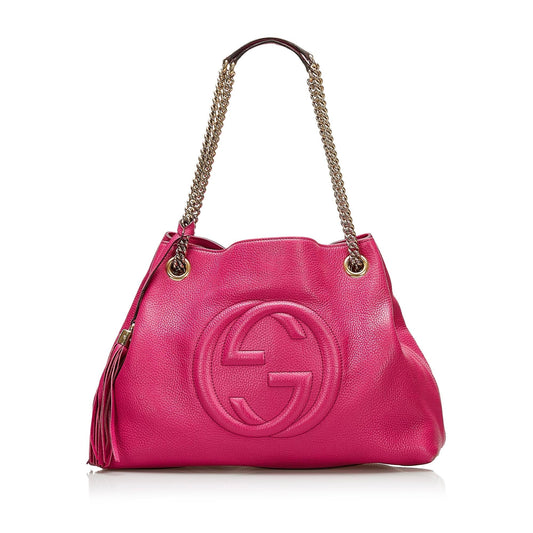 Gucci Soho SHG Leather Calf Pink Chain Tote Bag Bag Shg