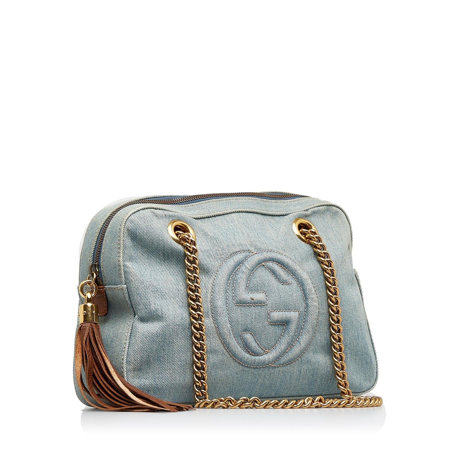 Gucci Soho SHG-W4l9Vq Denim Blue Chain Shoulder Bag