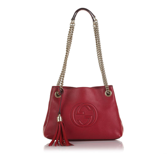 Gucci Soho SHG-3nWKJF Calf Red Chain Tote Bag