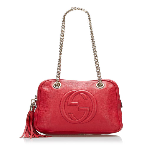 Gucci Soho SHG-4wGEYP Calf Red Chain Shoulder Bag