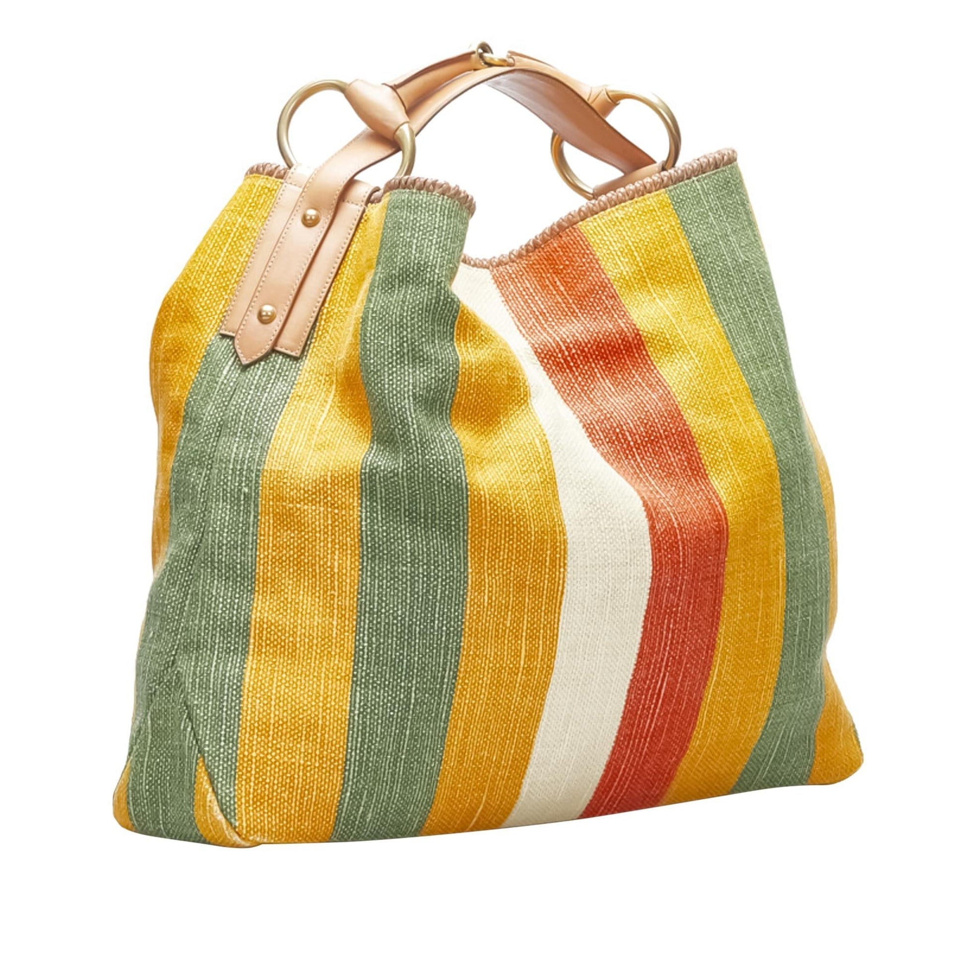 Gucci Striped Horsebit SHG-stHrGl Canvas Calf Satchel Bag